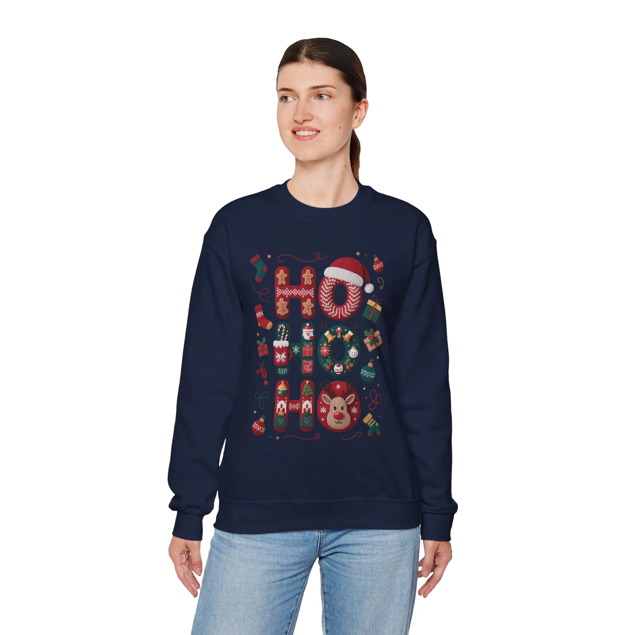 Ho Ho Ho Christmas Sweatshirt, Cute Women's Holiday Hoodie - T-Shirt, Festive Gingerbread - Reindeer Design, Cozy Winter Christmas Jumper - Image 24