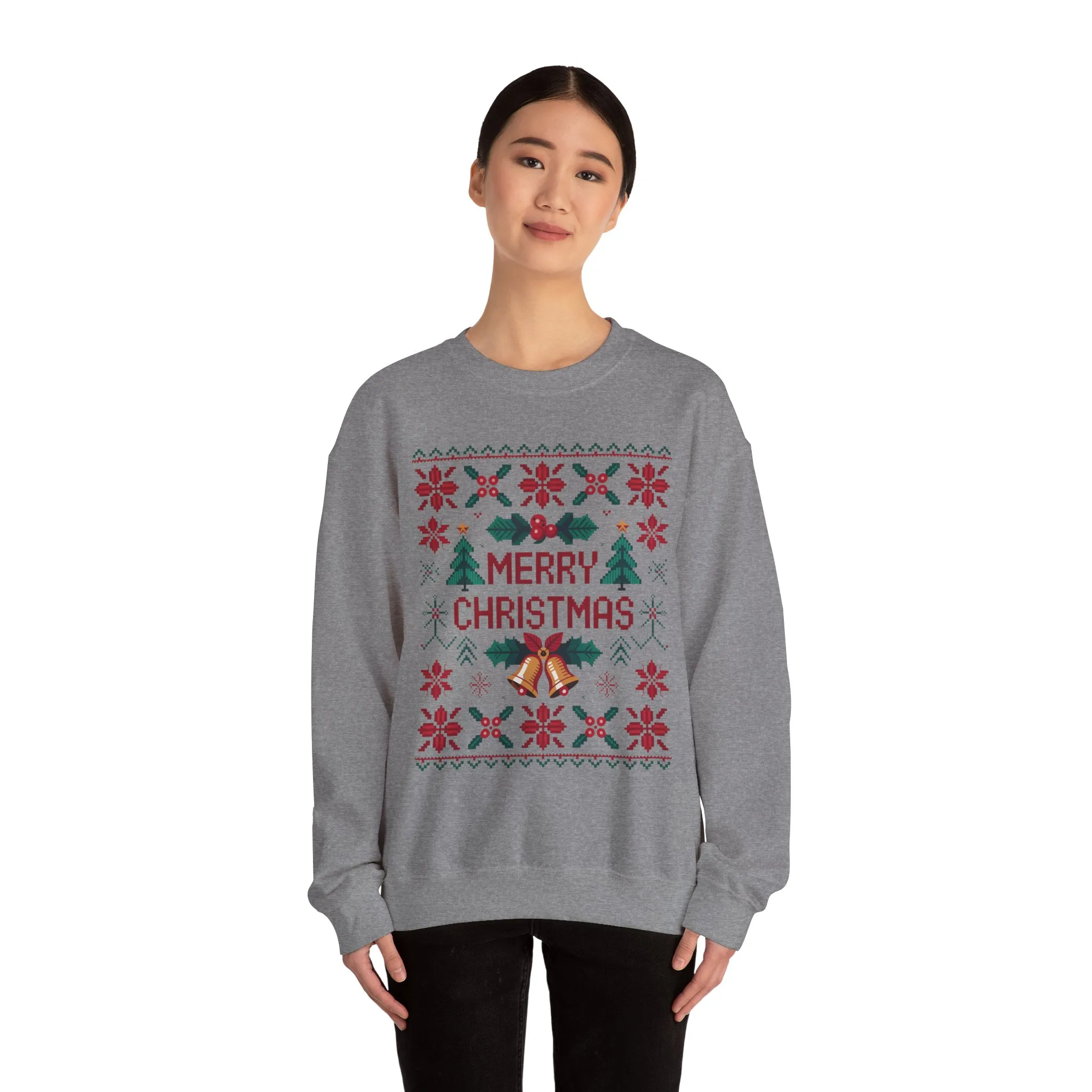 Merry Christmas Women's Sweatshirt, Cozy Knit Look Holiday Jumper, Classic Festive Winter Style Crewneck Sweatshirt - Image 17