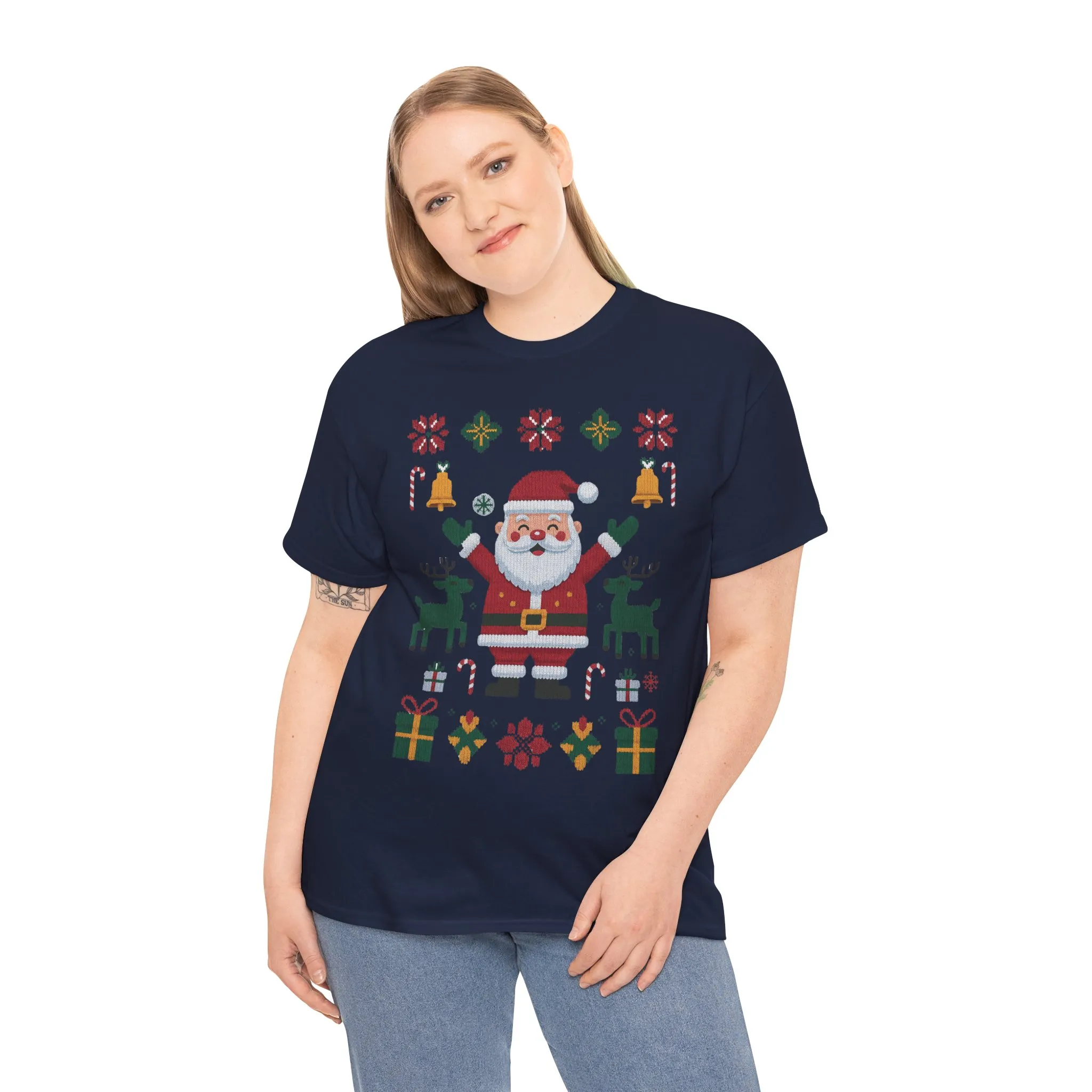 Santa Christmas T-Shirt, Cute Reindeer Holiday Tee, Classic Nordic Christmas Shirt for Women - Image 24