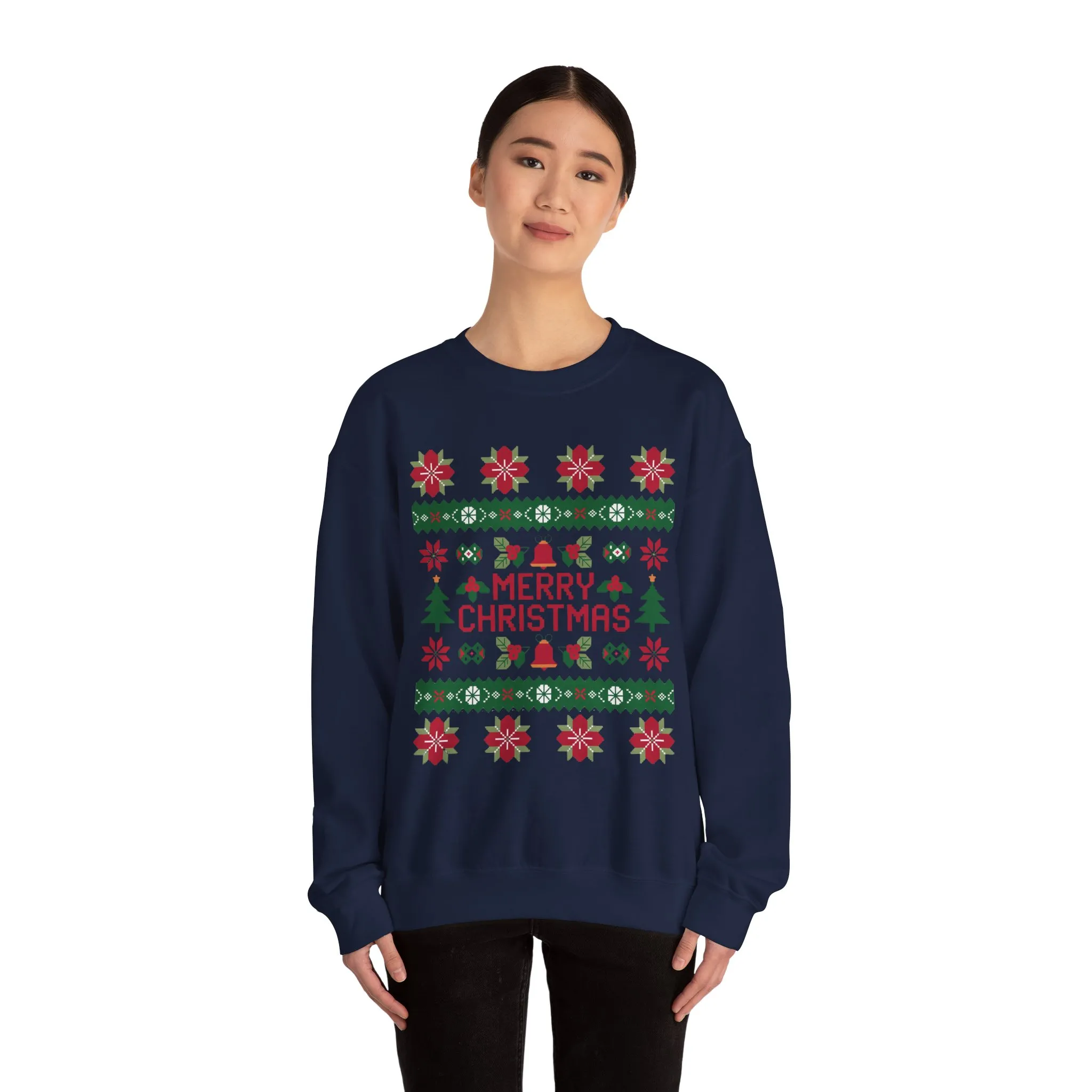 Merry Christmas Women's Sweatshirt, Cozy Ugly Sweater Look Pullover, Festive Knit Style Jumper - Image 23