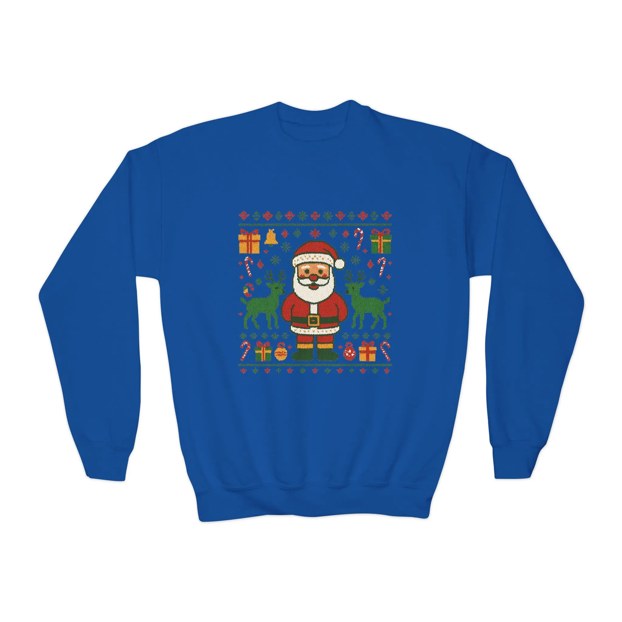 Kids Santa Christmas Shirt, Cute Knit Pattern Holiday Sweatshirt, Youth Crewneck Sweatshirt - Image 16