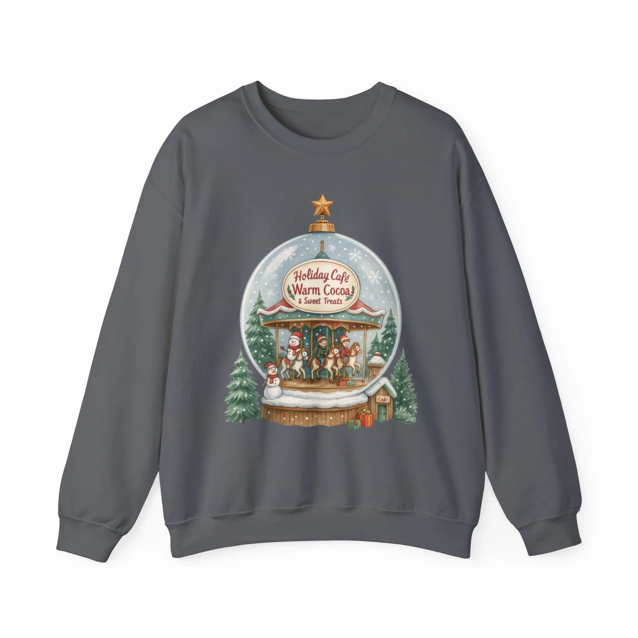 Holiday Café Christmas Sweatshirt, Warm Cocoa Snow Globe Pullover - Image 13