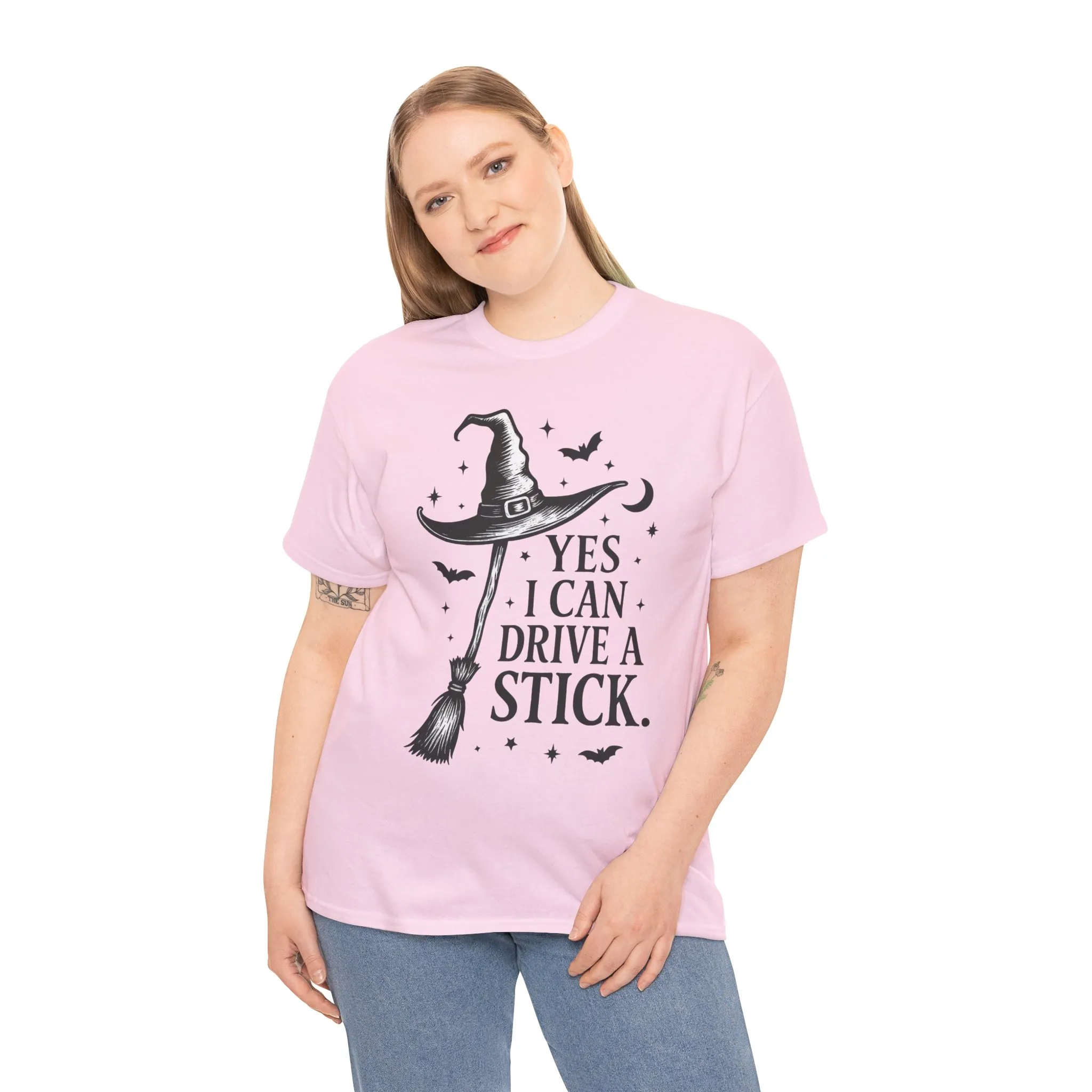 Yes I Can Drive a Stick Witch Hat Broom Halloween Women's T-Shirt, Funny Spooky Graphic Tee, Witch Shirt - Image 21