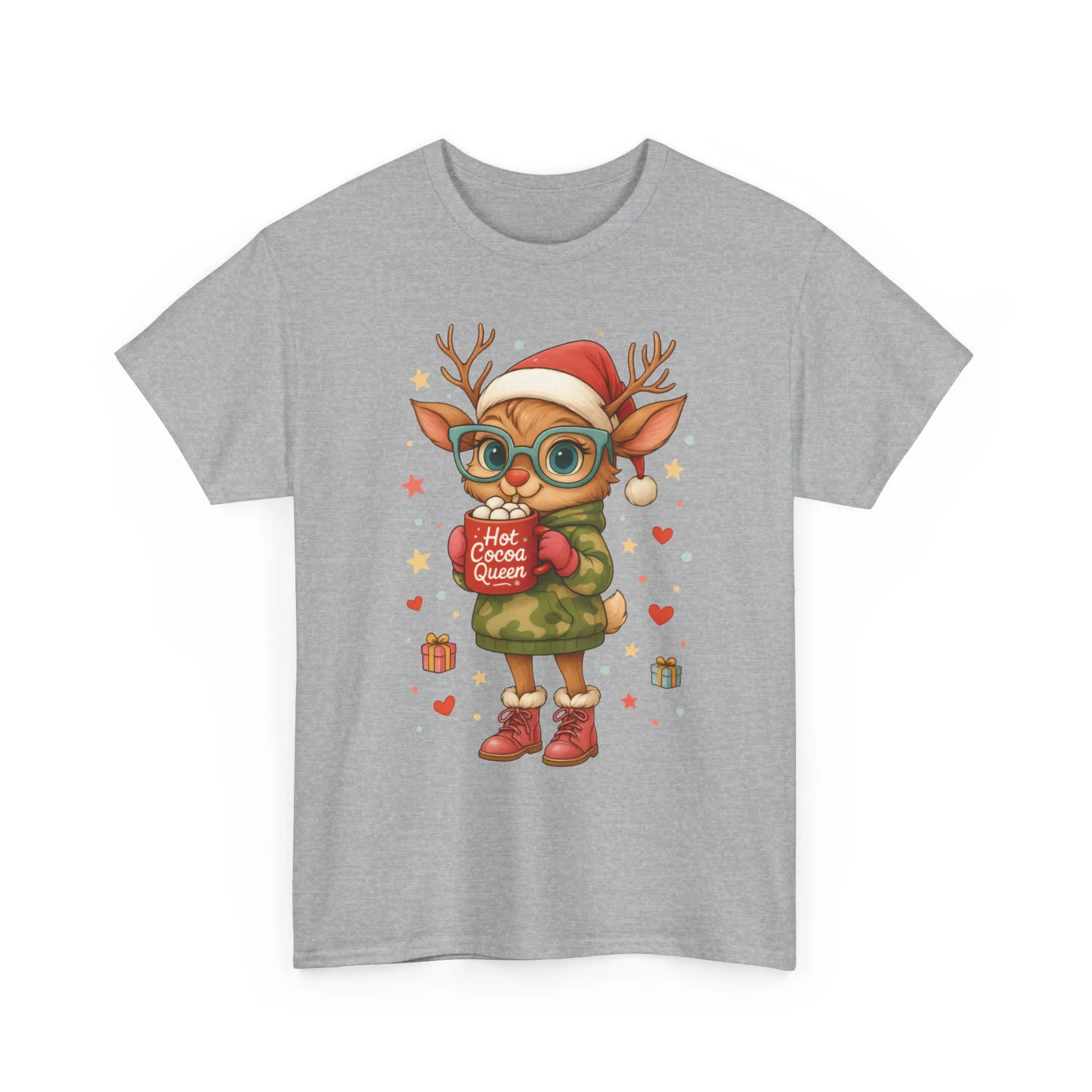 Hot Cocoa Queen Christmas Women's T-Shirt, Cute Holiday Reindeer Tee for Women - Image 10