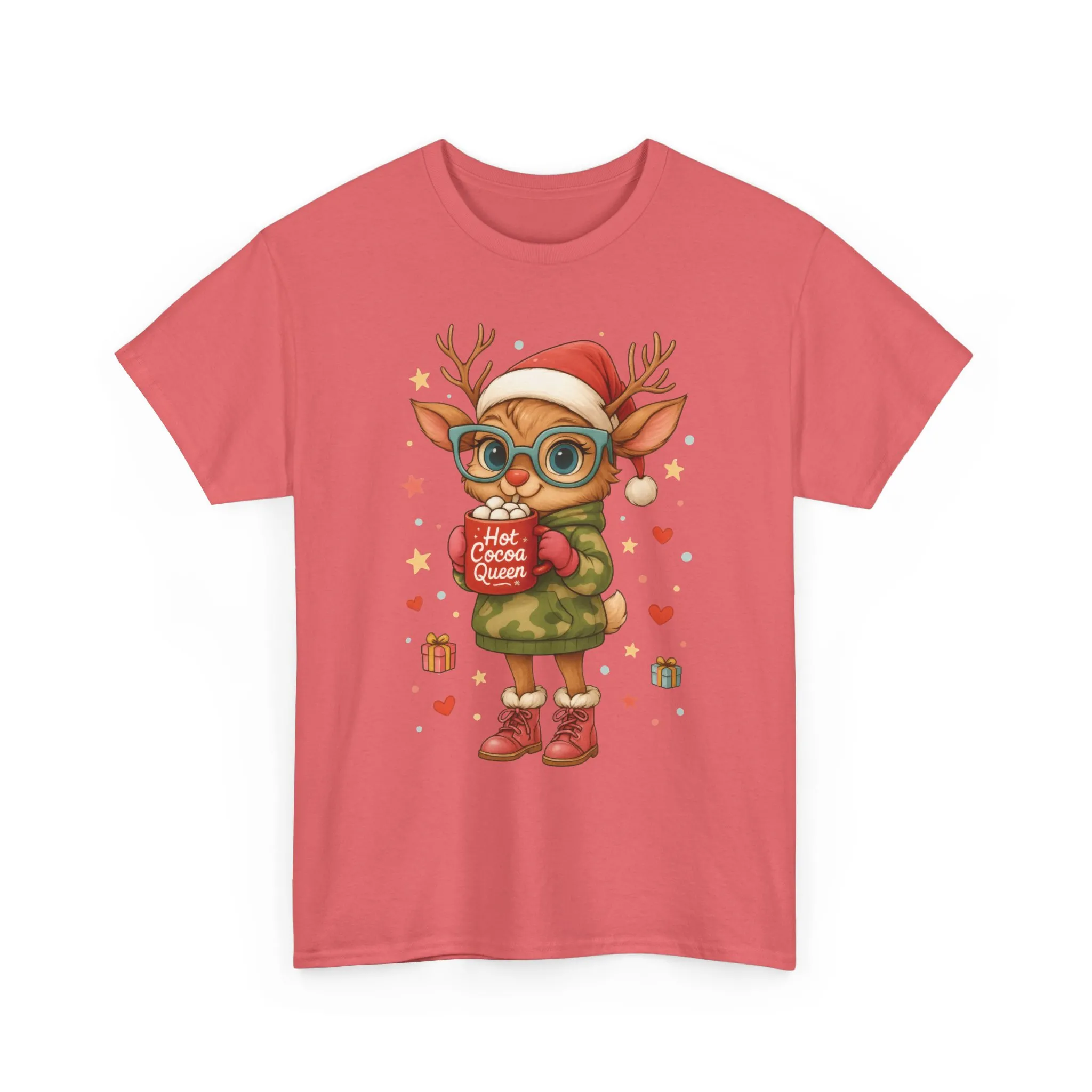 Hot Cocoa Queen Christmas Women's T-Shirt, Cute Holiday Reindeer Tee for Women - Image 4