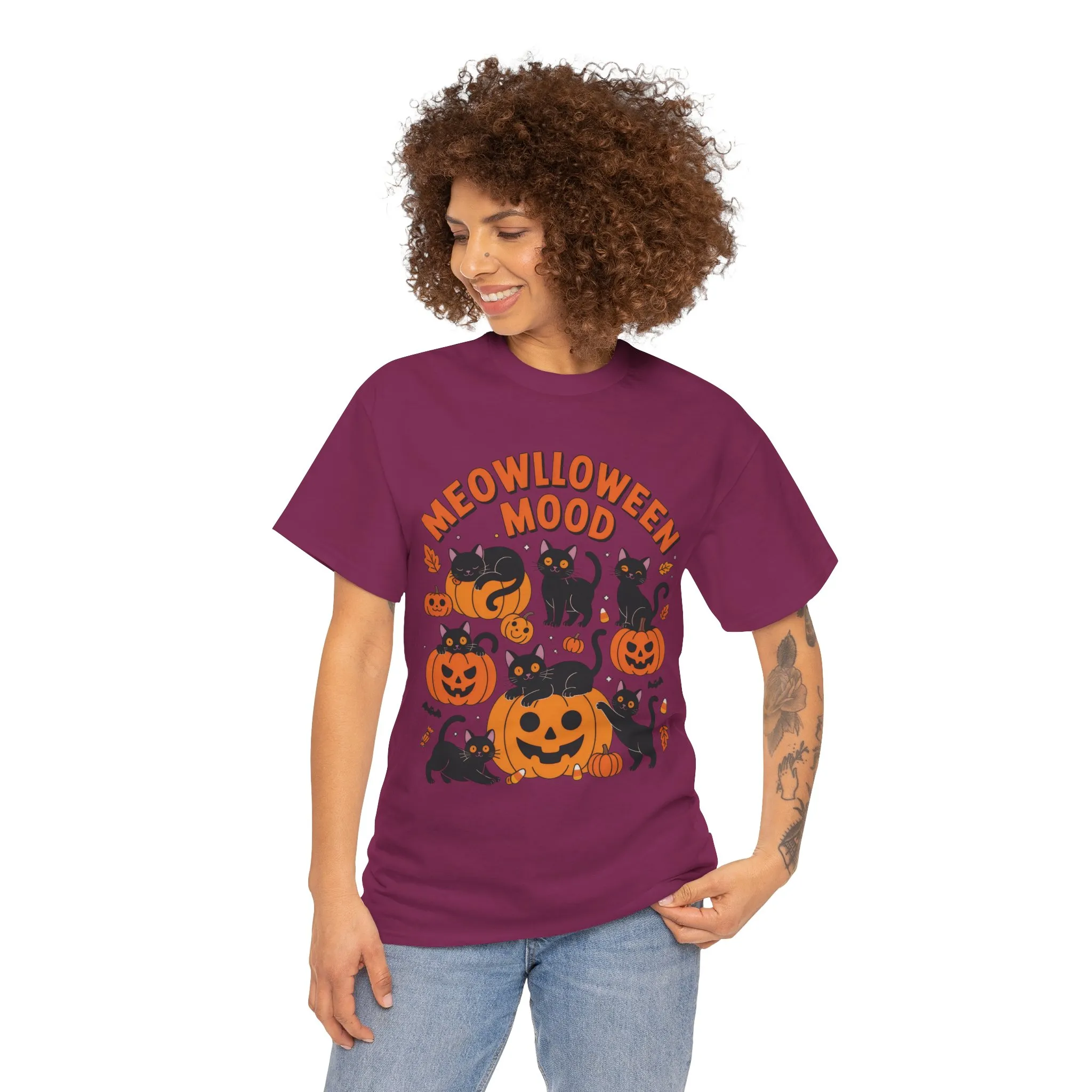 Meowlloween Mood Cat Shirt for Women, Cute Black Cat and Pumpkin Halloween Tee, Cozy Fall Kawaii Spooky Graphic Top, Cat Lover Gift - Image 26