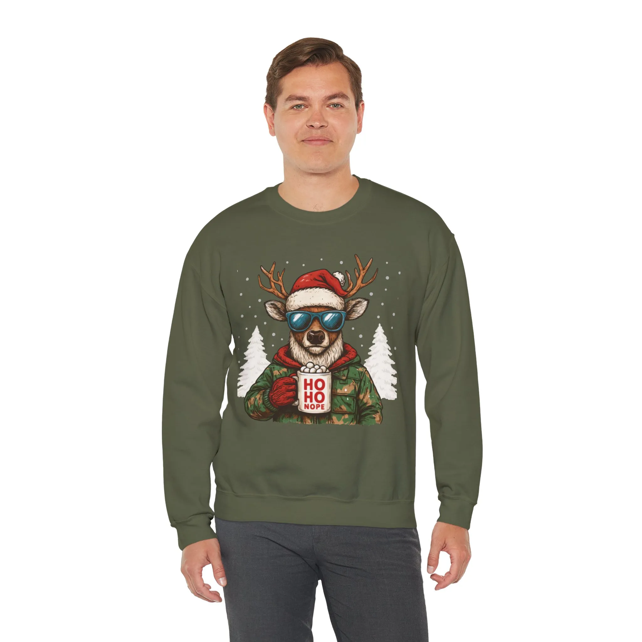 Men's HO HO NOPE Funny Christmas T-Shirt, Cool Reindeer Holiday Tee - Image 12