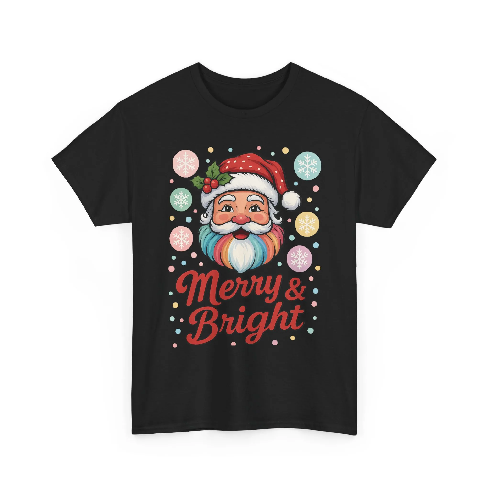 Merry - Bright Santa Christmas T-Shirt, Retro Pastel Christmas Tee, Cute Holiday Shirt for Women - Image 7
