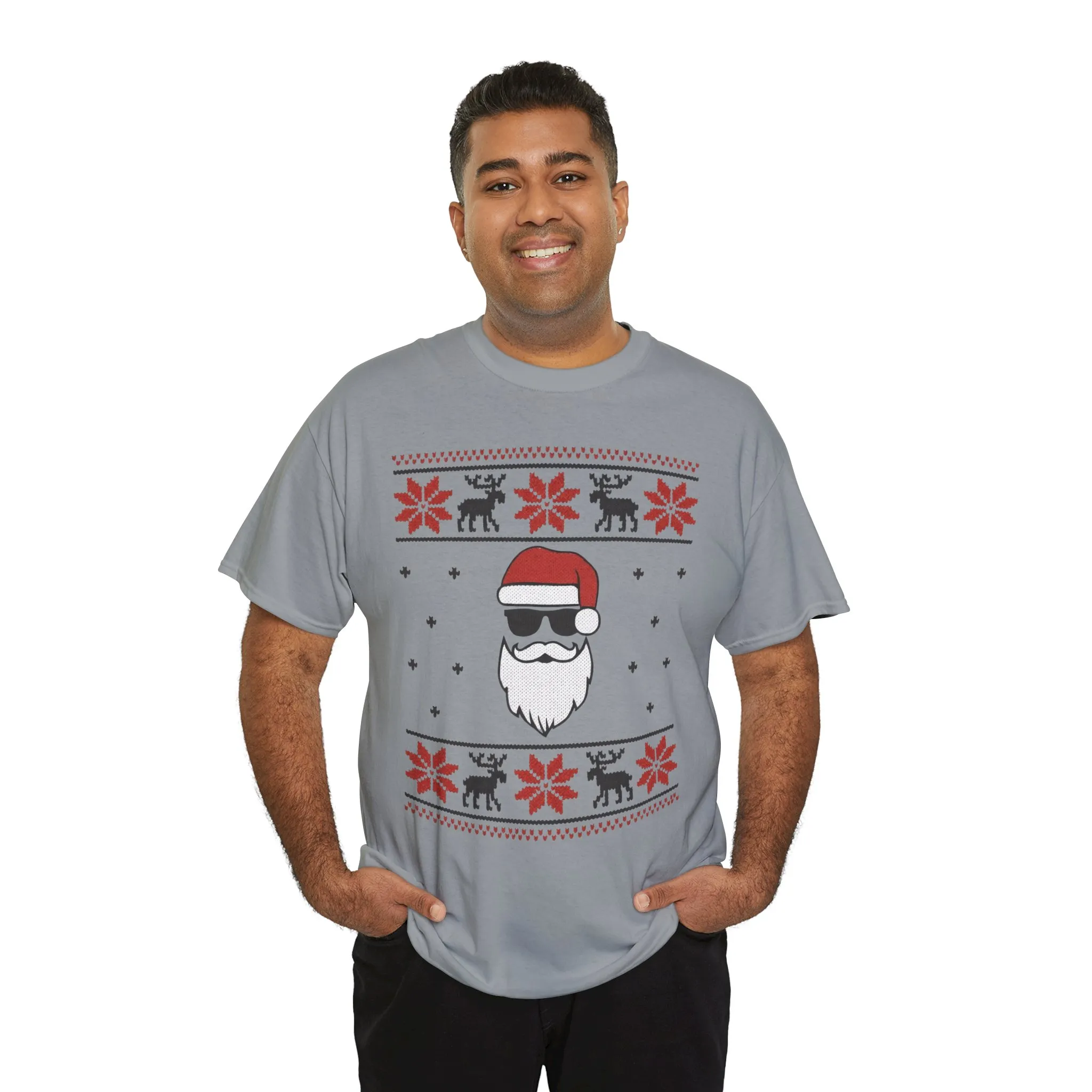 Cool Santa Men's T-Shirt, Funny Christmas Tee, Retro Knit Pattern Holiday Shirt - Image 3