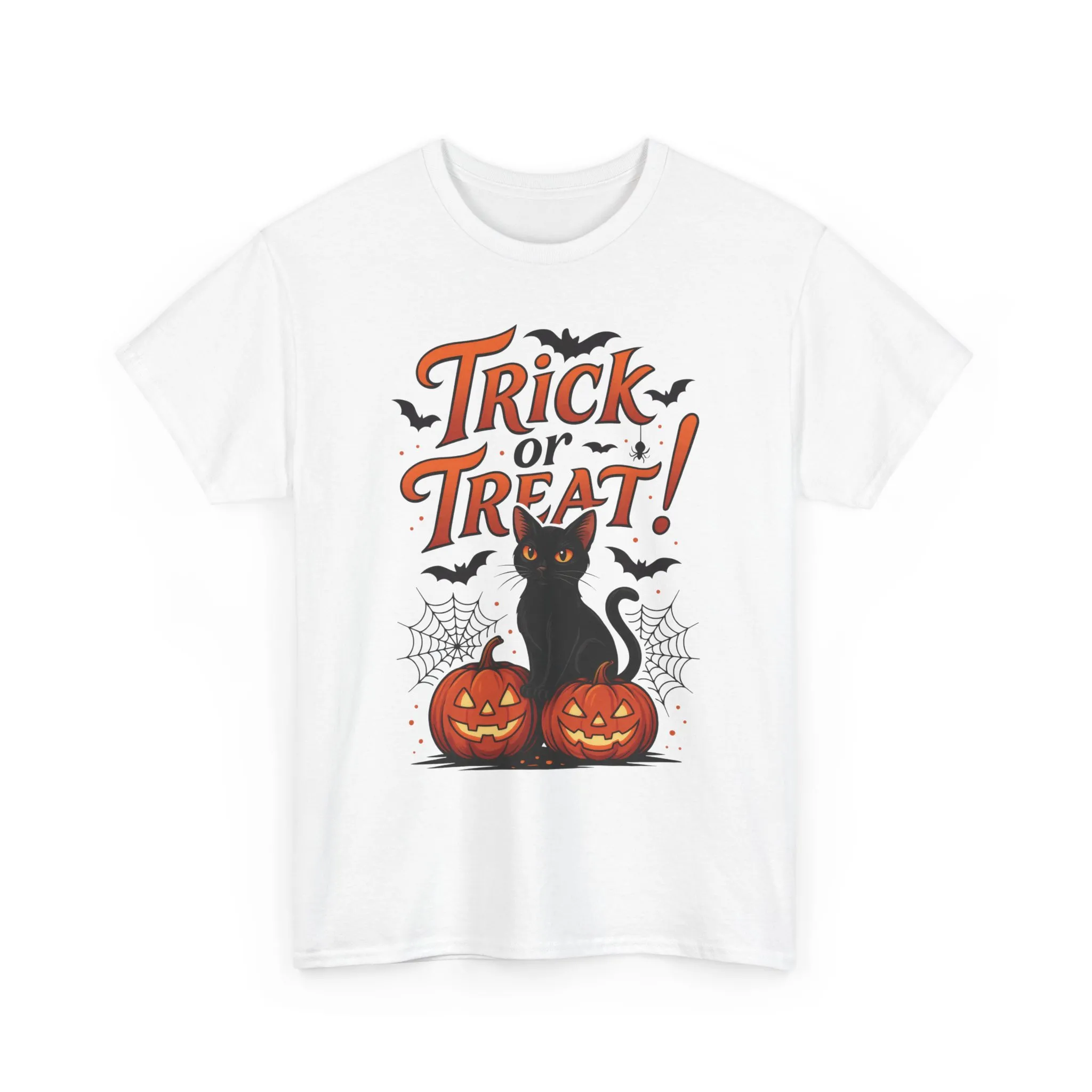 Trick or Treat Black Cat Halloween T-Shirt for Women, Spooky Cute Pumpkin Cat Tee, Fall Halloween Outfit Gift, Vintage Witchy Top - Image 4
