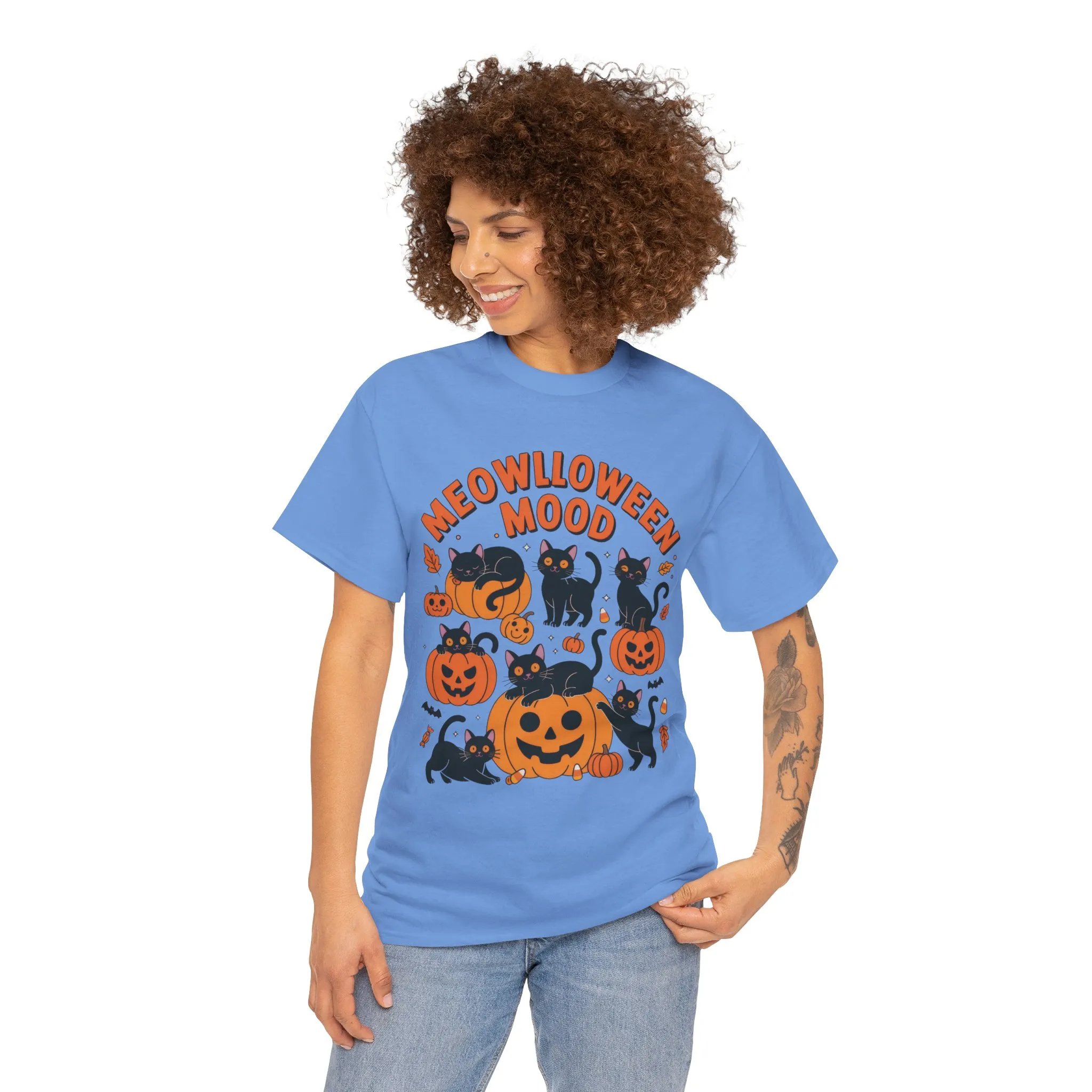 Meowlloween Mood Cat Shirt for Women, Cute Black Cat and Pumpkin Halloween Tee, Cozy Fall Kawaii Spooky Graphic Top, Cat Lover Gift - Image 8