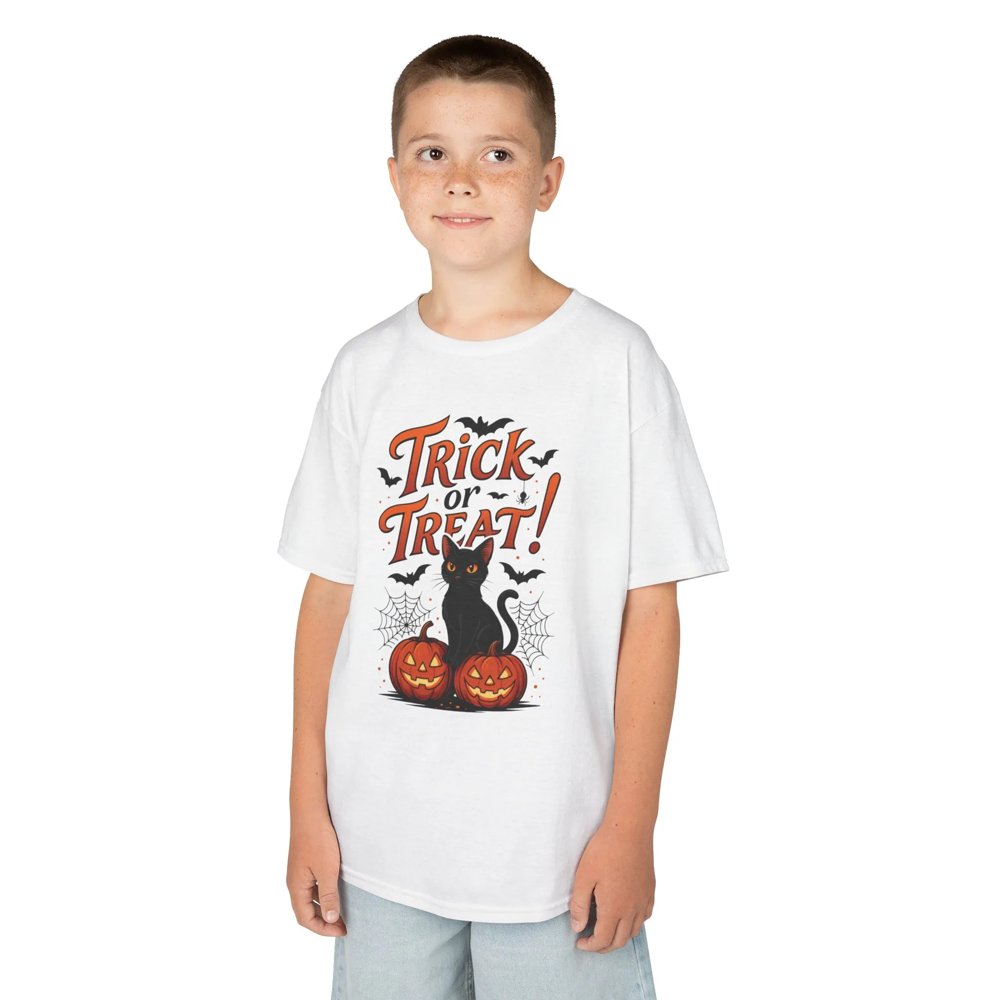 Cute Trick or Treat Black Cat T-Shirt for Girls Boys, Fun Spooky Halloween Tee, Pumpkin Cat Shirt for Kids, Fall Party Outfit - Image 6