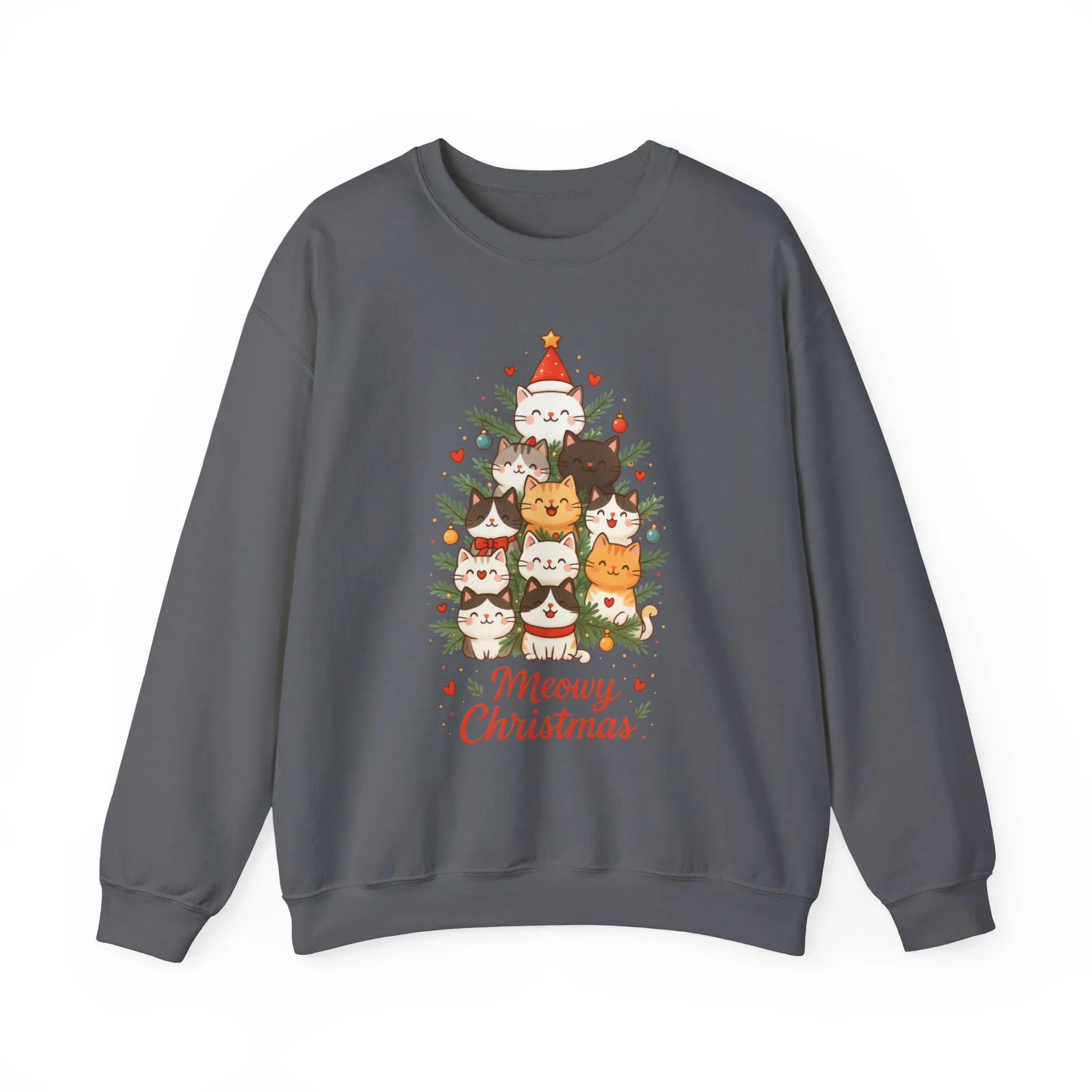 Women's Meowy Christmas Cat Sweatshirt, Cute Holiday Kitty Pullover - Image 13