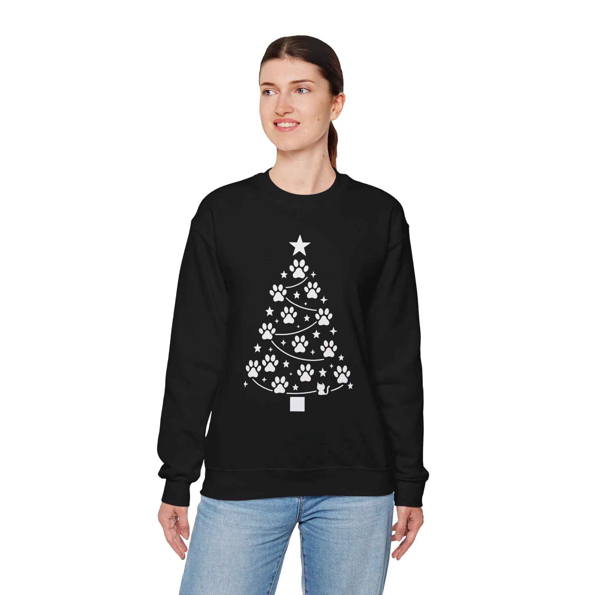 Paw Christmas Tree Women's Sweatshirt, Pet Lover Holiday Sweater - Image 3