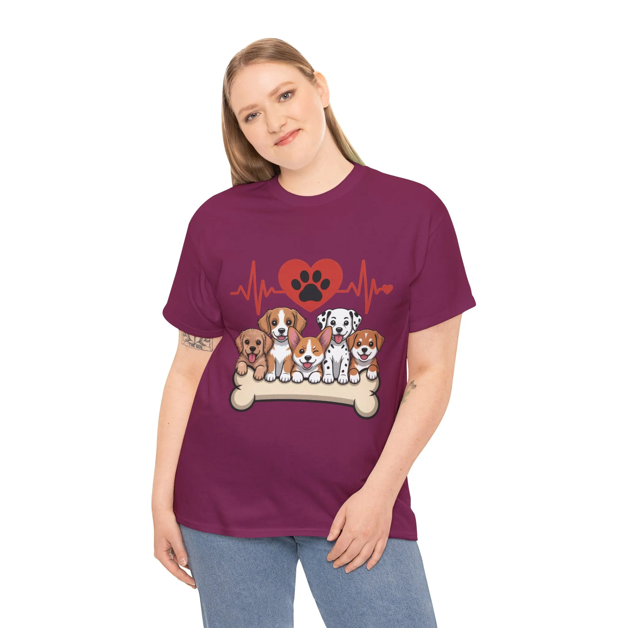 Cute Puppy Heartbeat Women's T-Shirt, Dog Lover Gift, Paw Print Heart Graphic Tee - Image 27