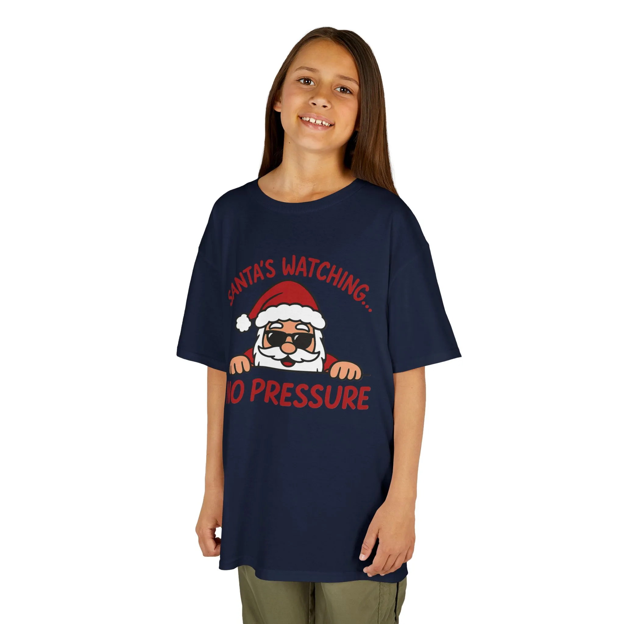 Santa's Watching No Pressure Kids Christmas T-Shirt, Funny Holiday Tee for Youth - Image 17