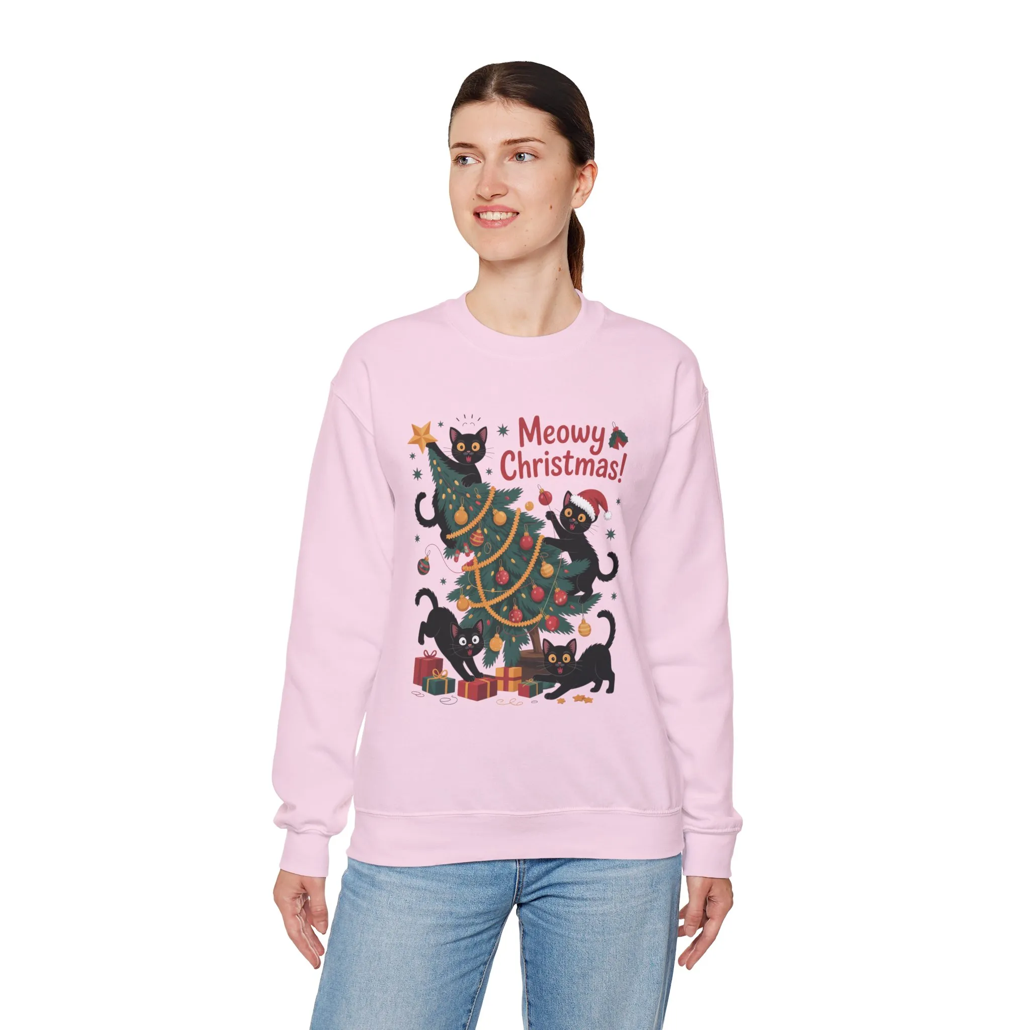 Black Cats Christmas Tree Sweatshirt, Funny Cat Lover Holiday Sweater, Cute Christmas Cat Chaos Jumper - Image 24