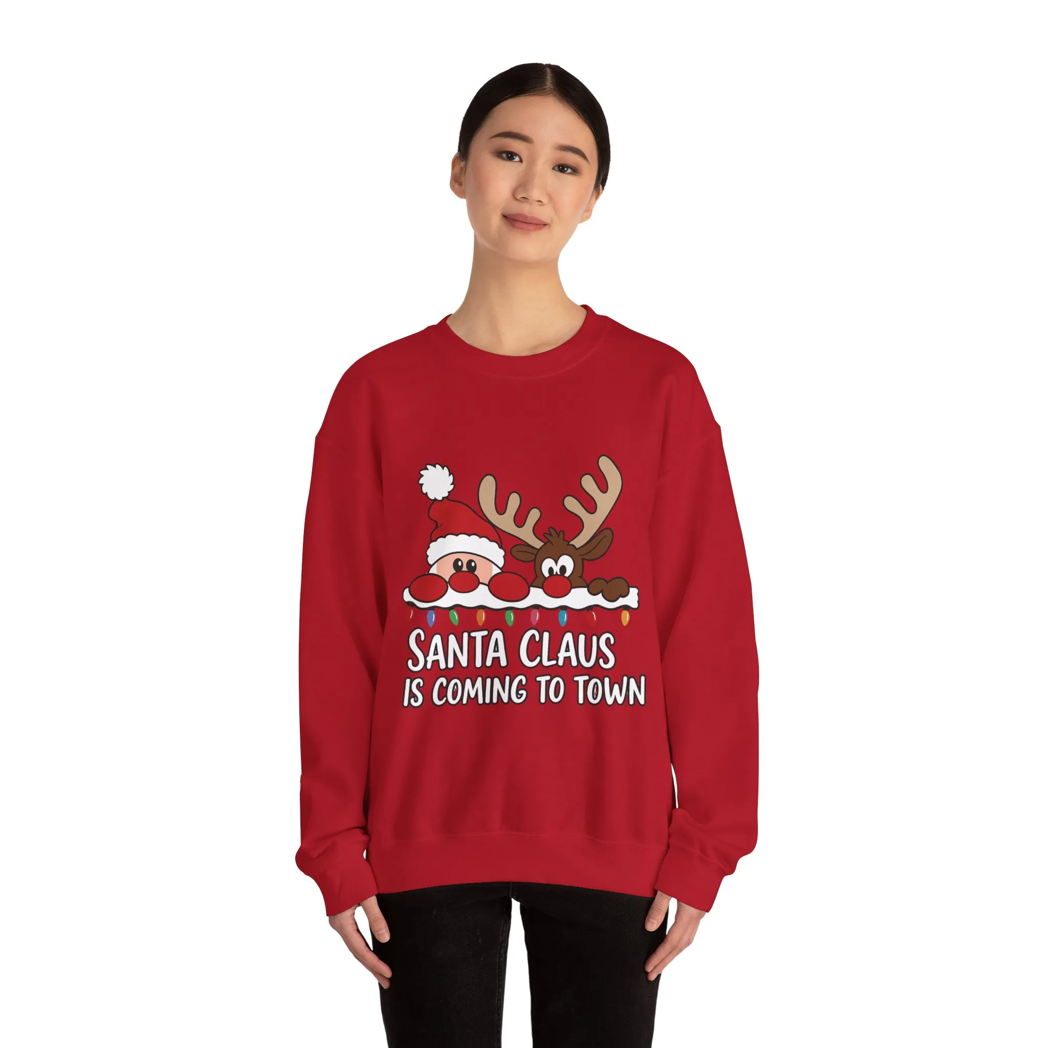 Santa Claus Is Coming to Town Women's Christmas Sweatshirt, Cute Santa - Reindeer Holiday Jumper - Image 26