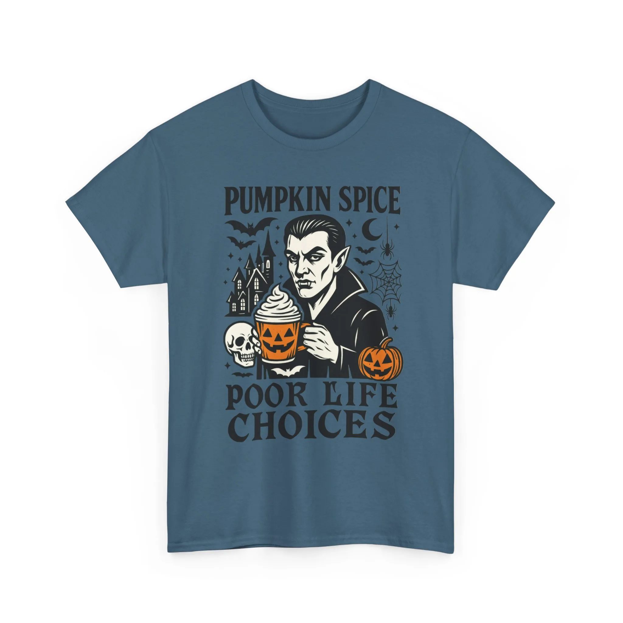 Pumpkin Spice Poor Life Choices Men's T-Shirt, Funny Vampire Coffee Halloween Graphic Tee - Image 19