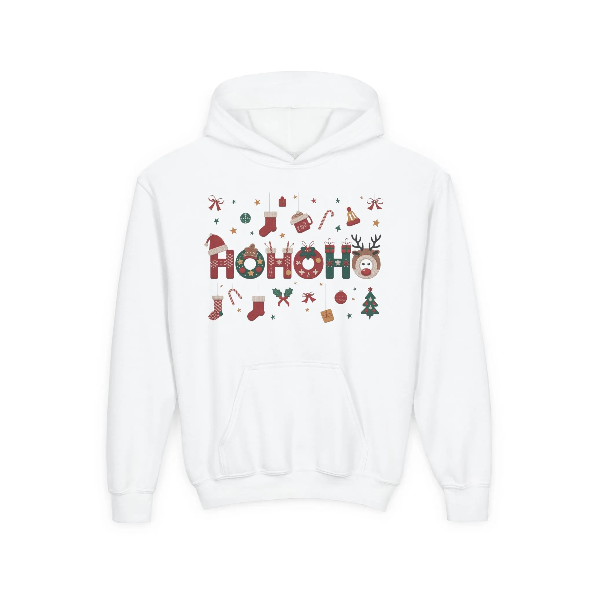 Ho Ho Ho Kids Christmas Hoodie, Cute Girls Holiday Sweatshirt, Gingerbread - Reindeer Festive Design, Cozy Winter Christmas Outfit
