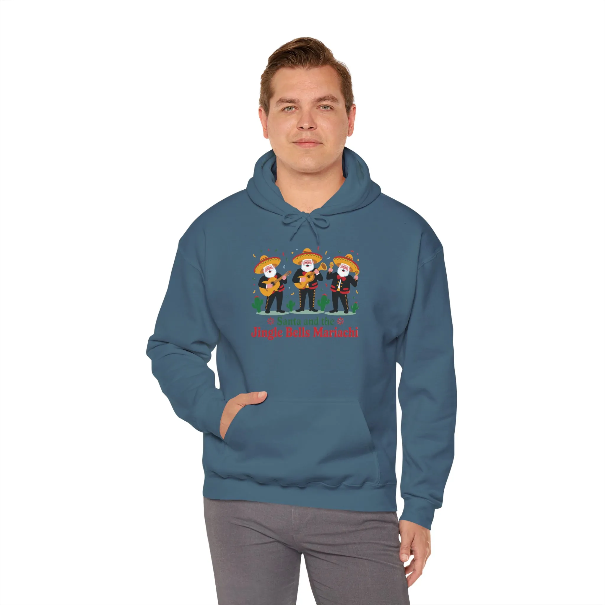 Santa and the Jingle Bells Mariachi Hoodie, Funny Mexican Santa Christmas Hoodie, Latin Fiesta Holiday Sweatshirt - Image 20