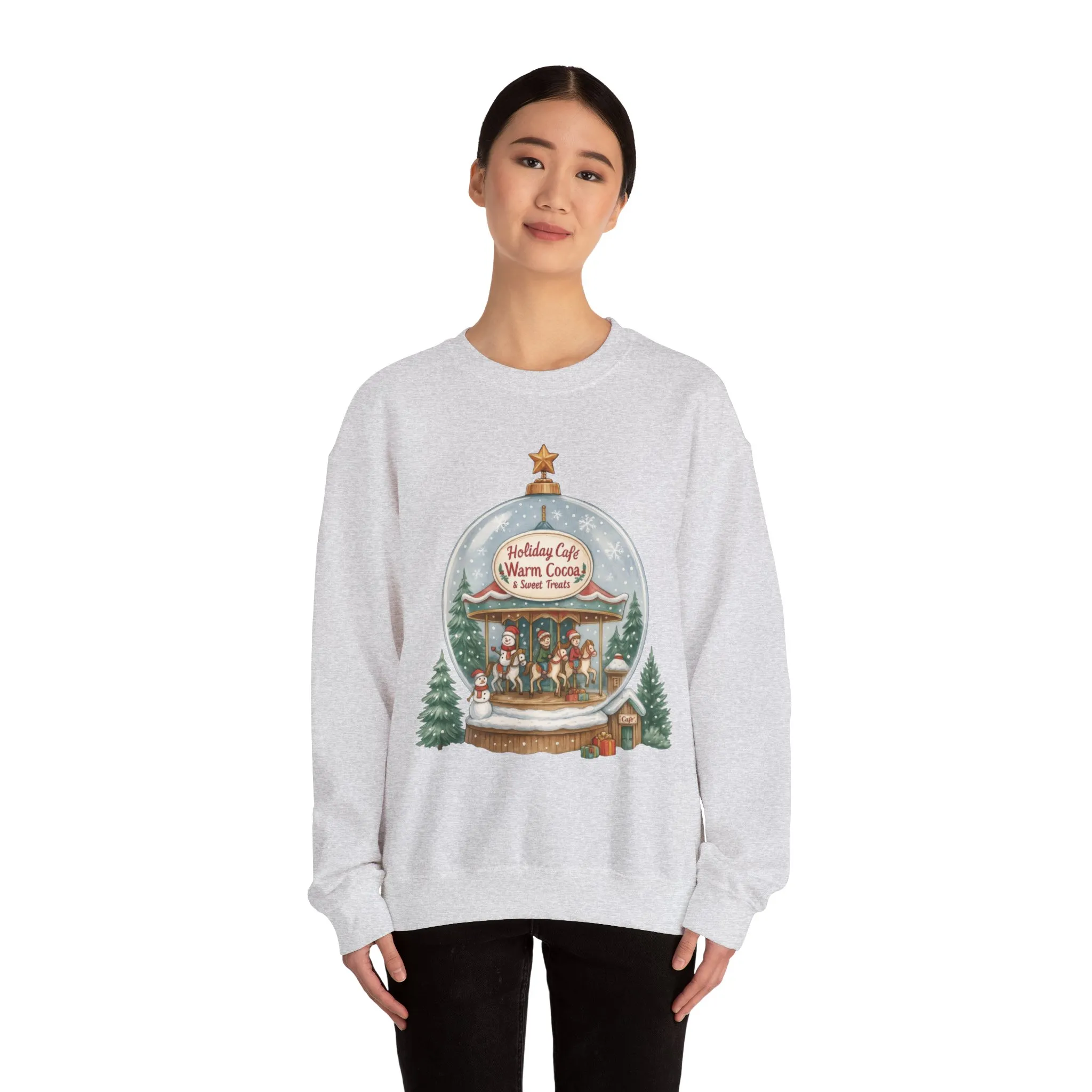 Holiday Café Christmas Sweatshirt, Warm Cocoa Snow Globe Pullover - Image 5