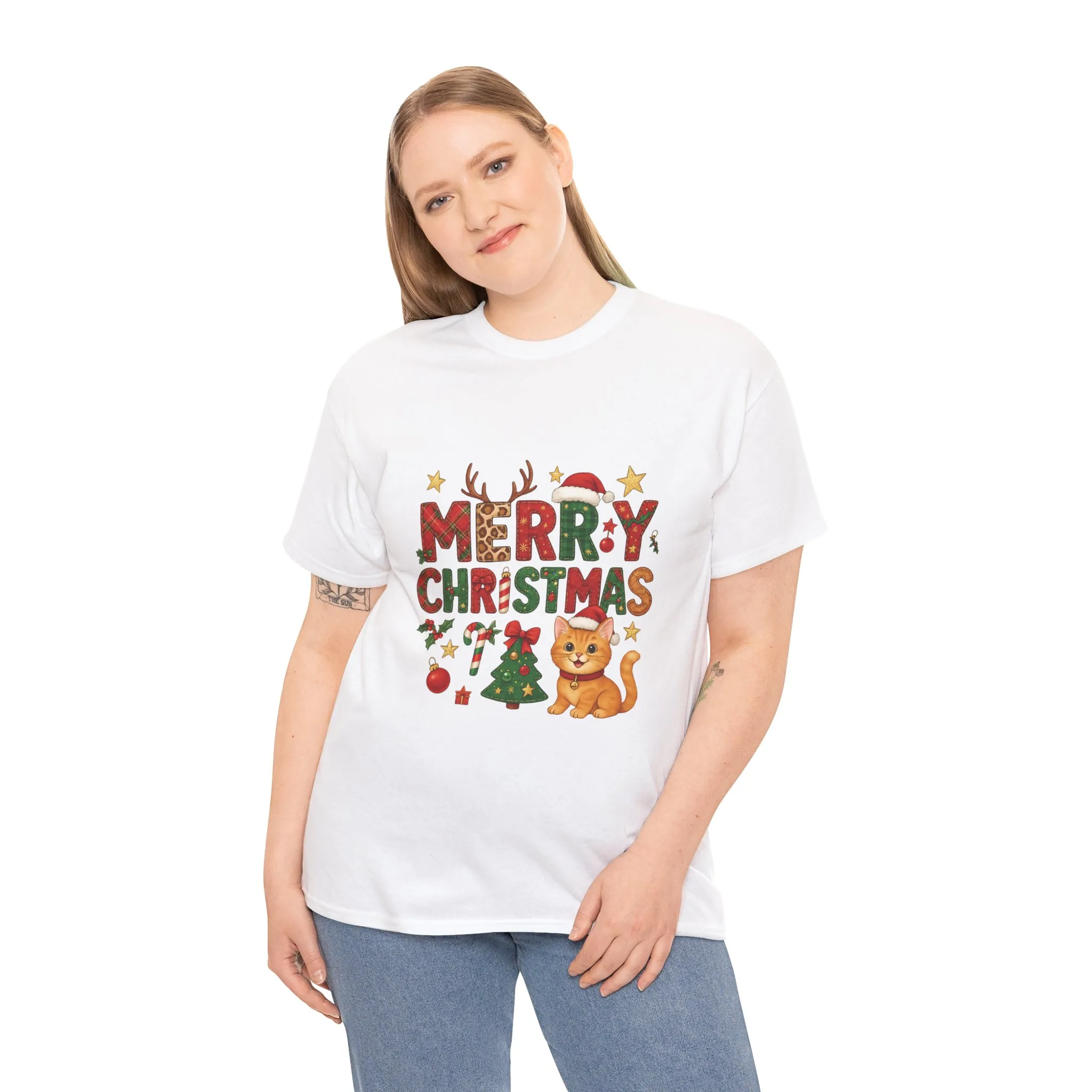 Merry Christmas Cat Shirt, Cute Holiday Cat Lovers Tee for Women - Image 3