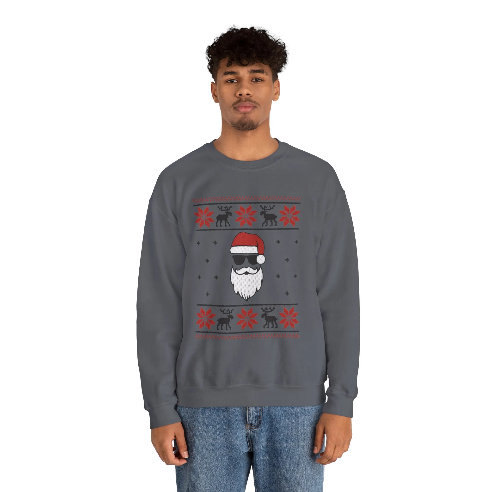 Cool Santa Men's Sweatshirt, Funny Knit Look Pullover, Retro Christmas Sweater Style - Image 20