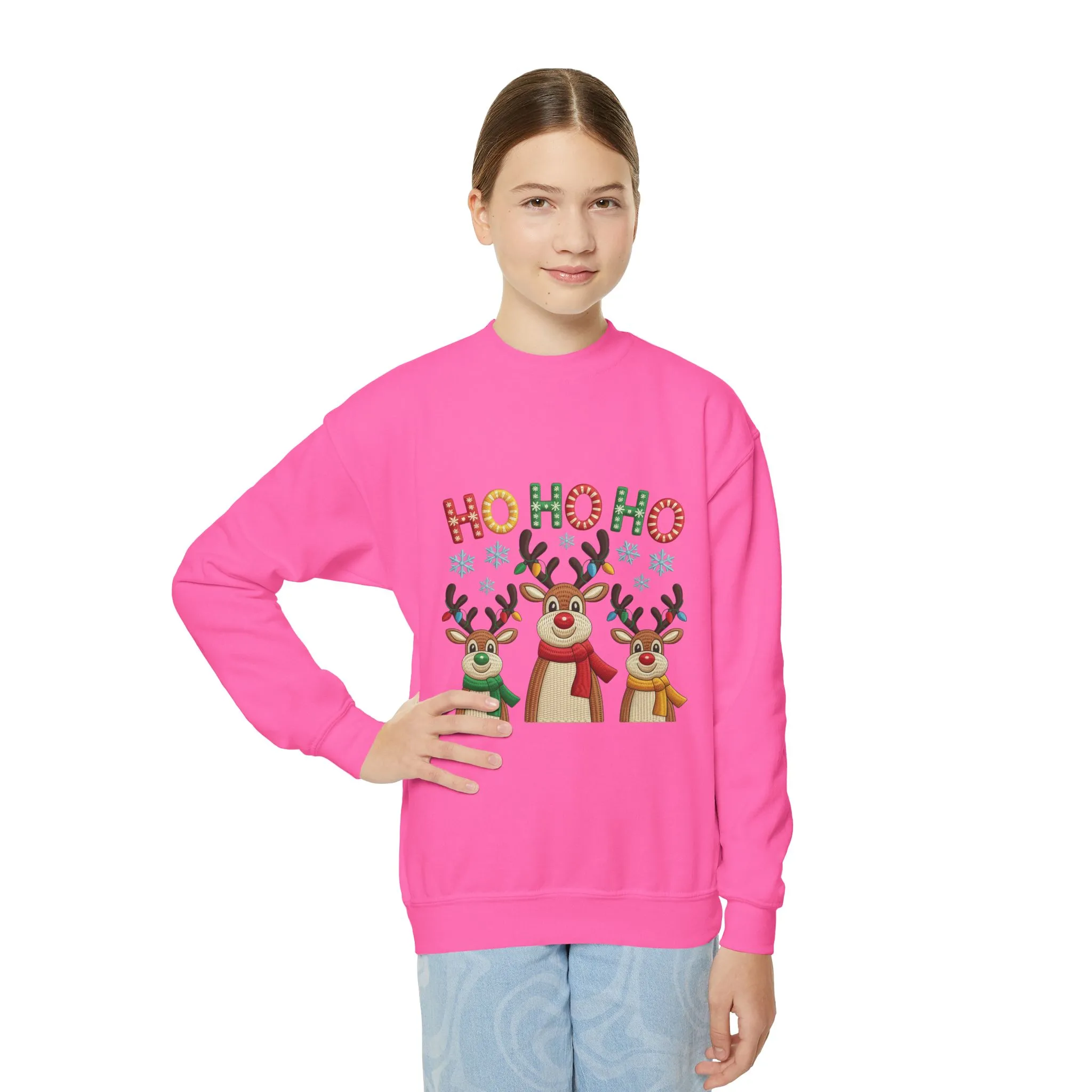 Ho Ho Ho Reindeer Sweatshirt for Girls, Cute Kids Christmas Pullover - Image 21
