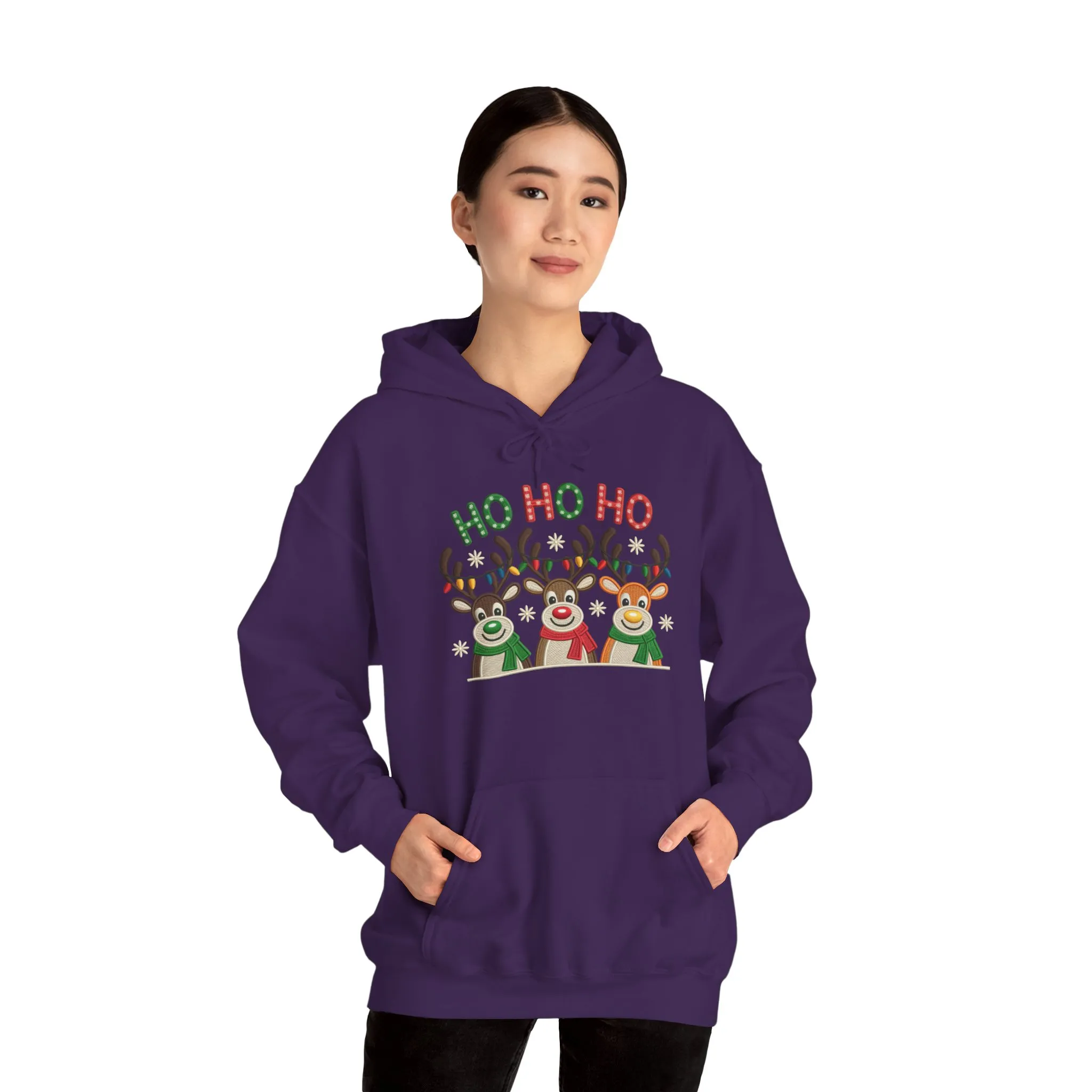 Ho Ho Ho Reindeer Hoodie, Cute Christmas Holiday Pullover for Women - Image 27