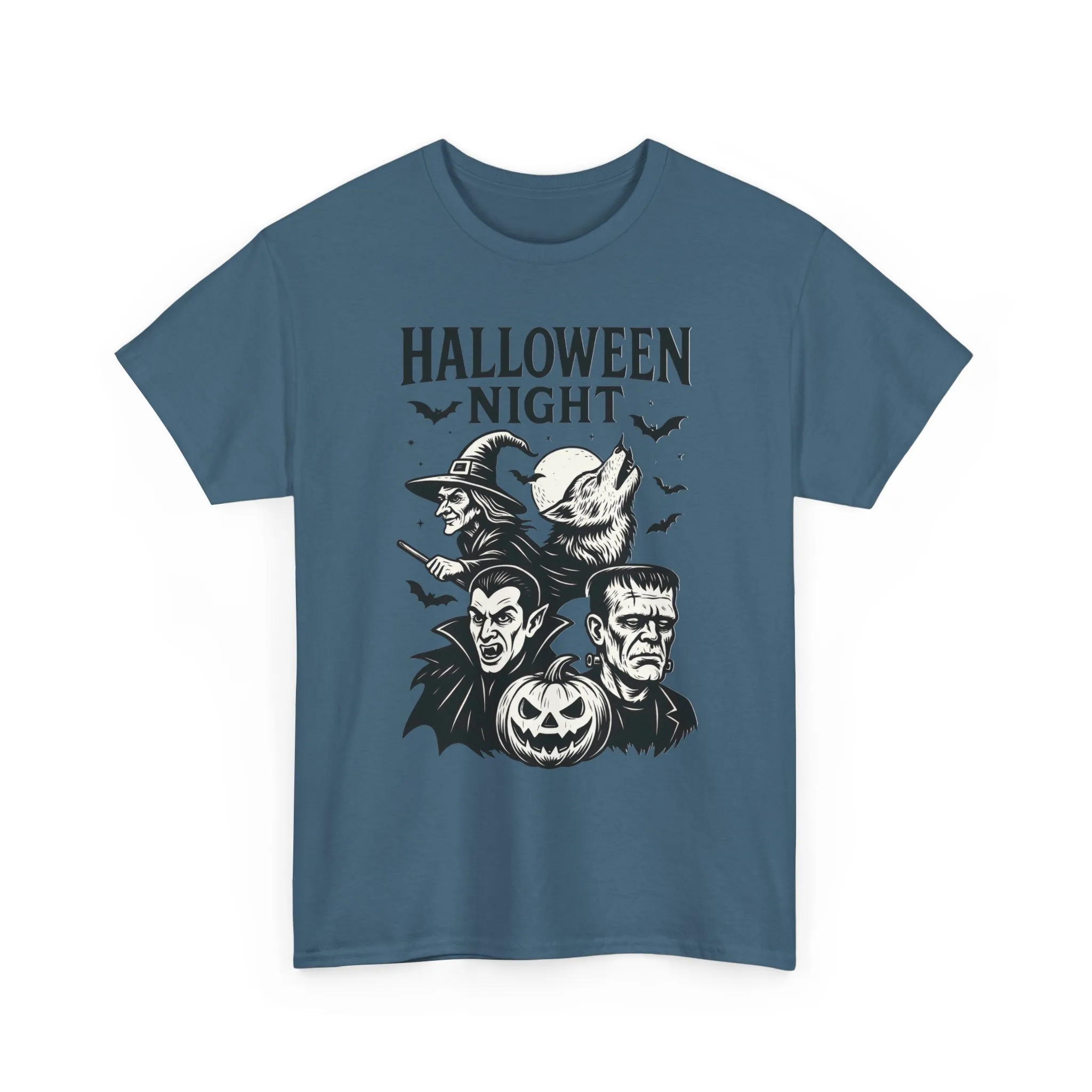 Halloween Night Men's T-Shirt, Classic Monsters Graphic Tee, Witch, Vampire, Frankenstein, Werewolf - Image 19