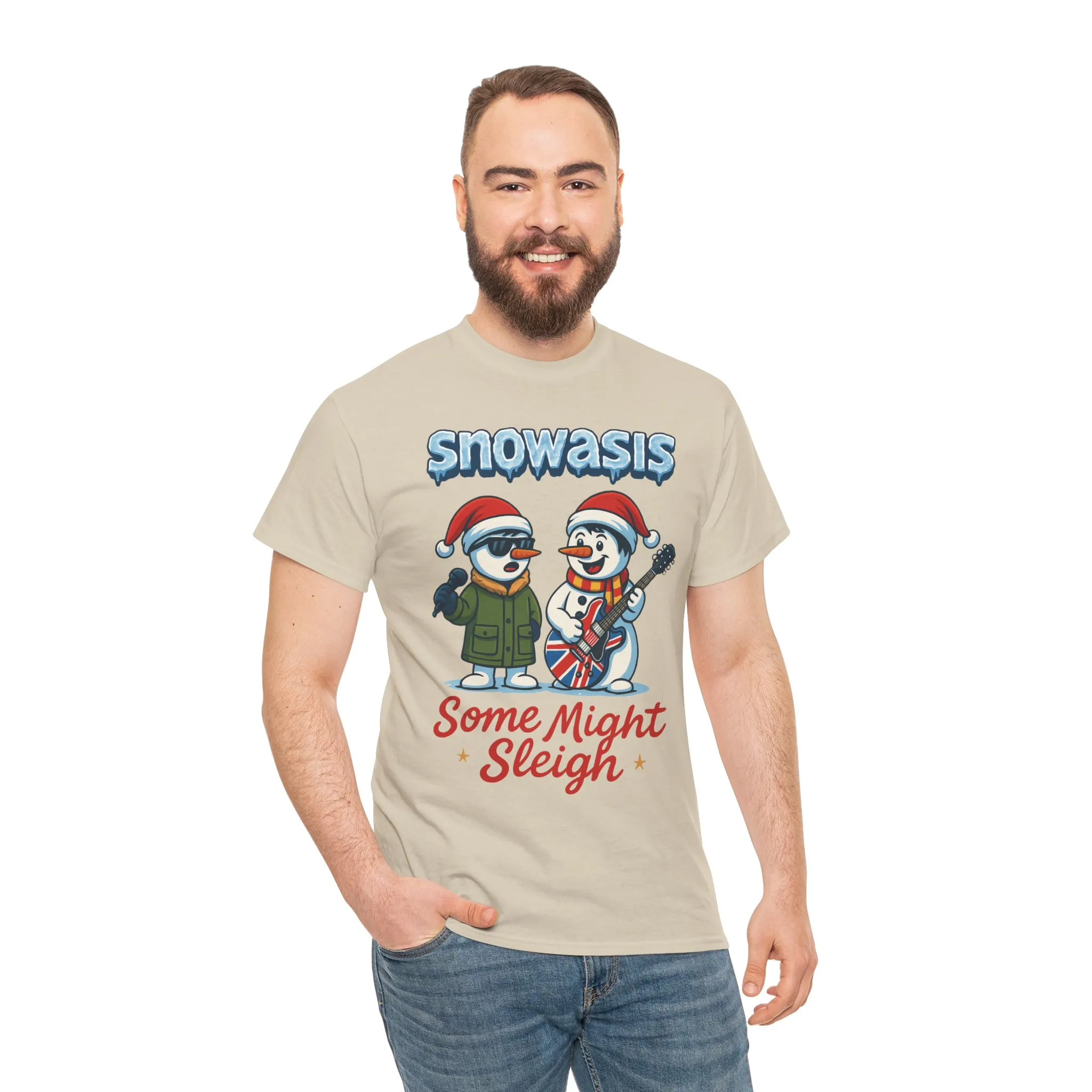 Funny Snowman Band Men's Christmas T-Shirt, Snowasis Some Might Sleigh Tee - Image 8