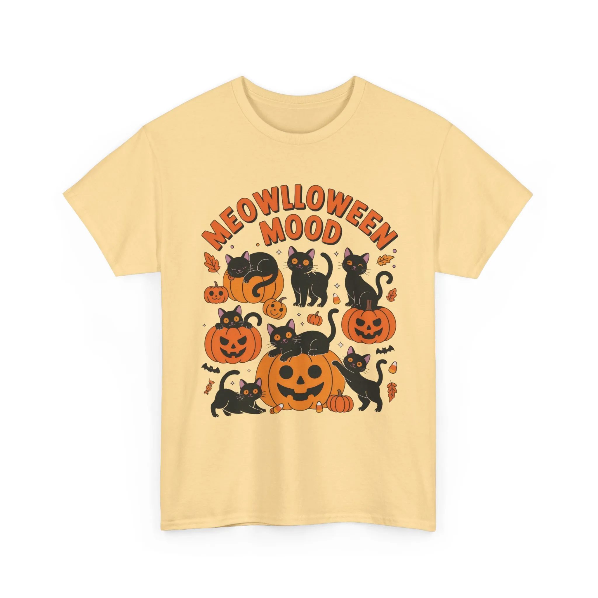 Meowlloween Mood Cat Shirt for Women, Cute Black Cat and Pumpkin Halloween Tee, Cozy Fall Kawaii Spooky Graphic Top, Cat Lover Gift - Image 2