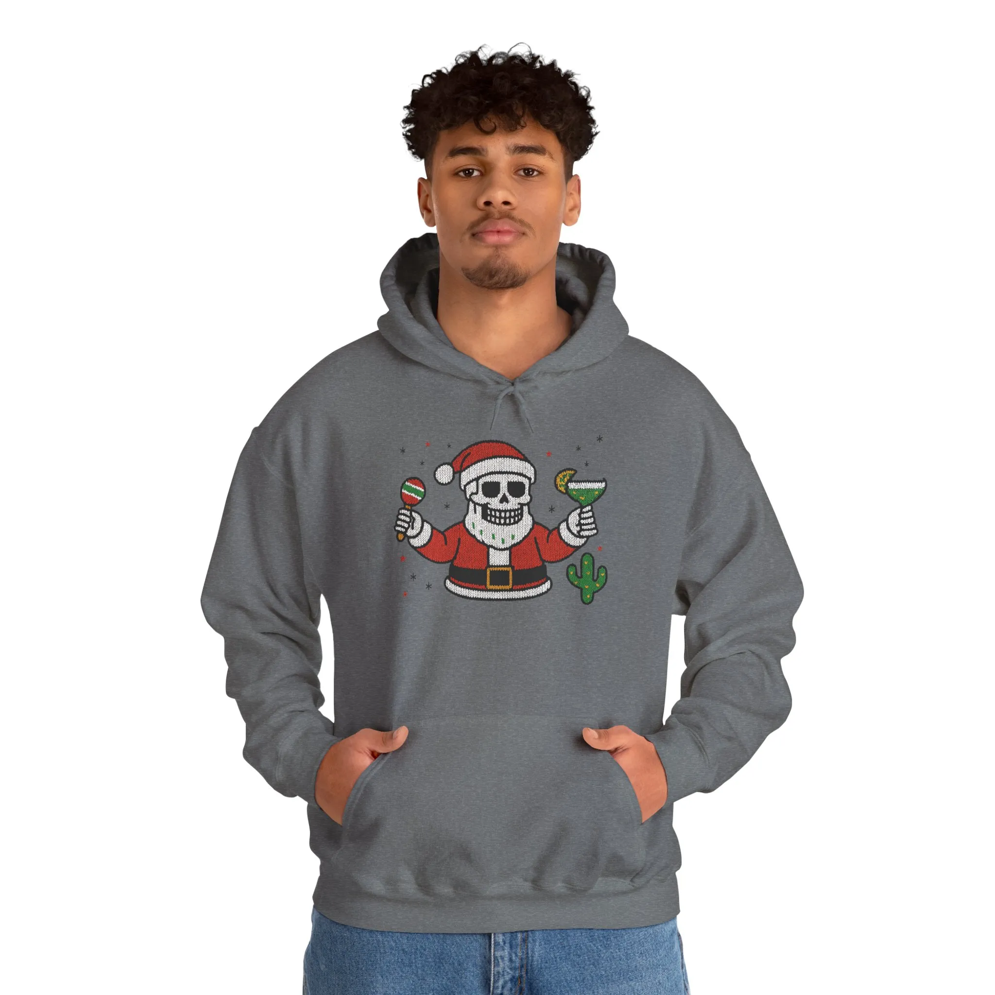 Skeleton Santa Funny Christmas Hoodie for Men, Ugly Margarita Holiday Sweatshirt - Image 11