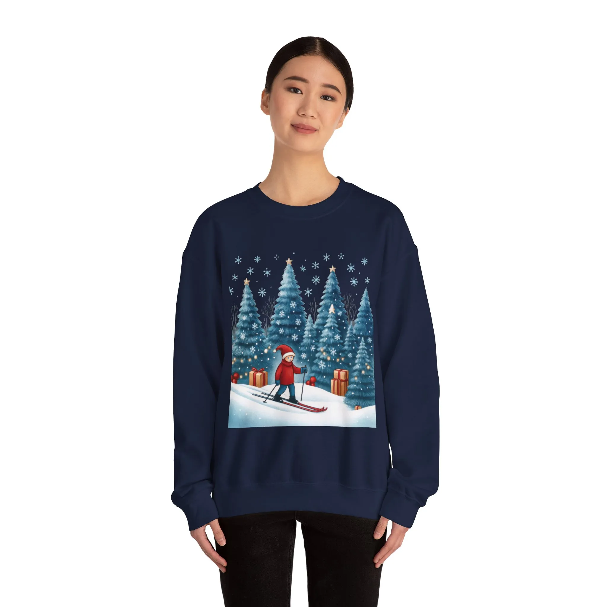 Womens Christmas Skiing Sweatshirt, Cozy Winter Holiday Pullover, Women's Heavy Blend™ Crewneck Sweatshirt - Image 20