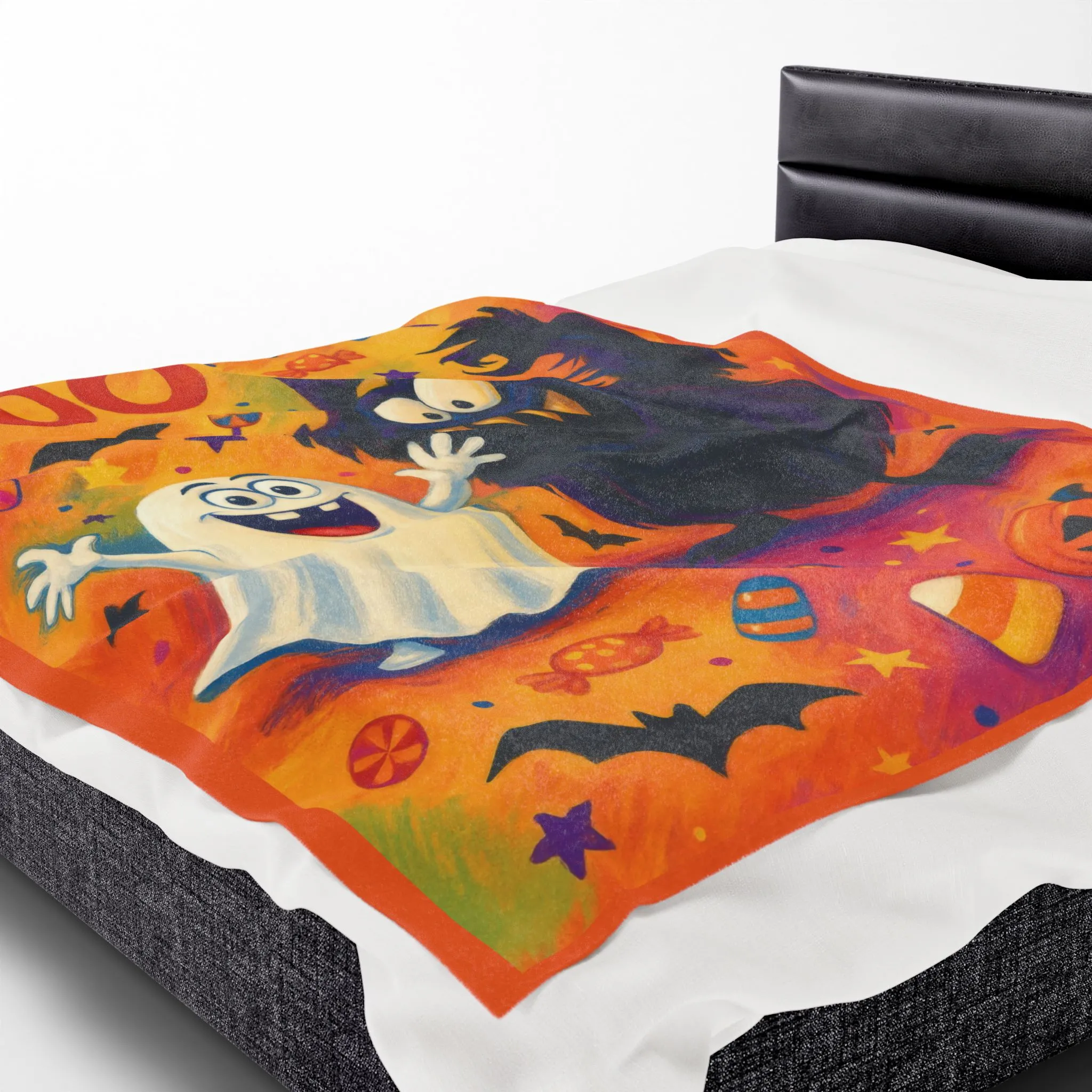 Cute Ghost and Monster Halloween Velveteen Plush Blanket, Fun Kids Throw, Spooky Cute Boo Design, Cozy Fall Blanket Gift - Image 6