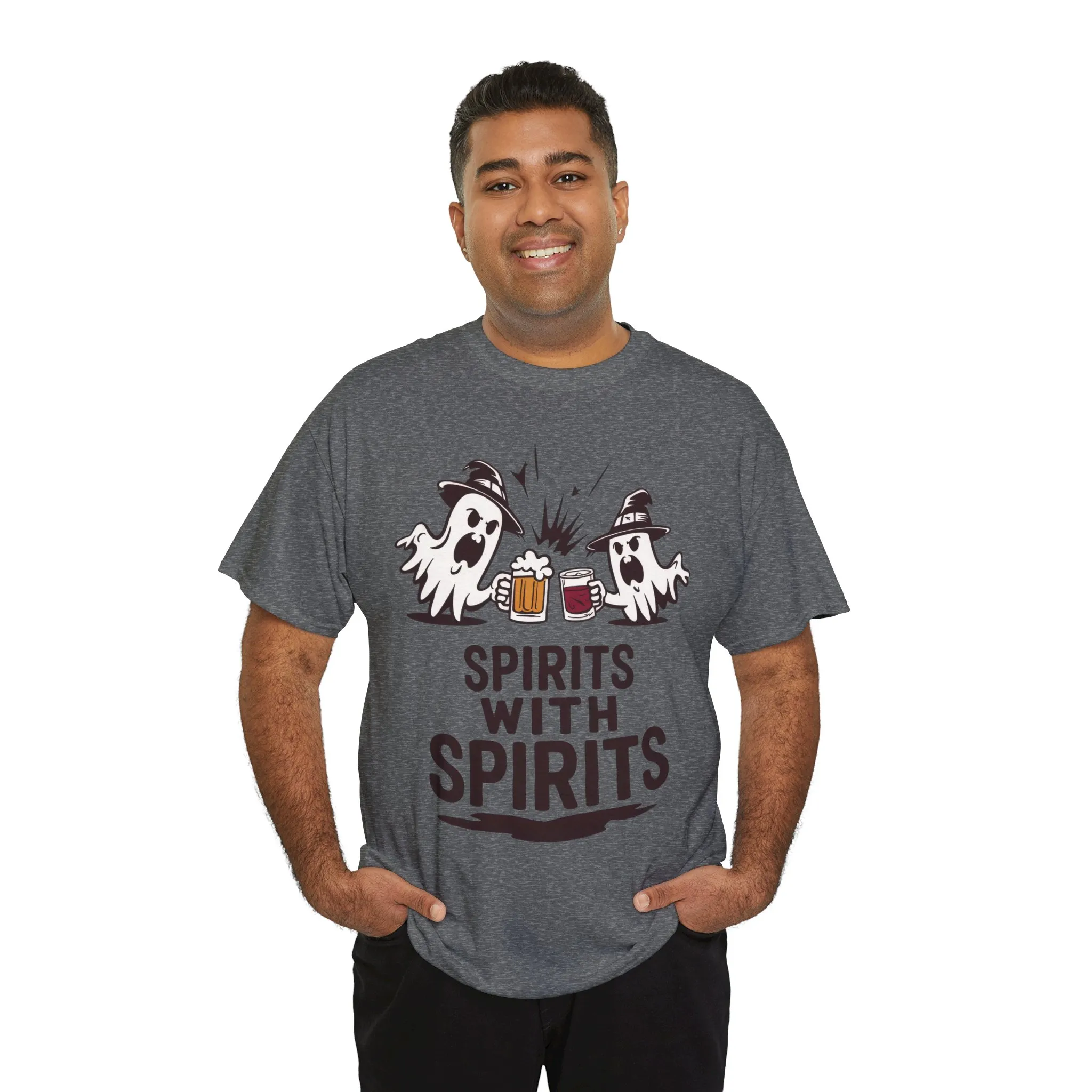 Spirits With Spirits Men's T-Shirt, Funny Ghost Drinking Halloween Party Graphic Tee - Image 15