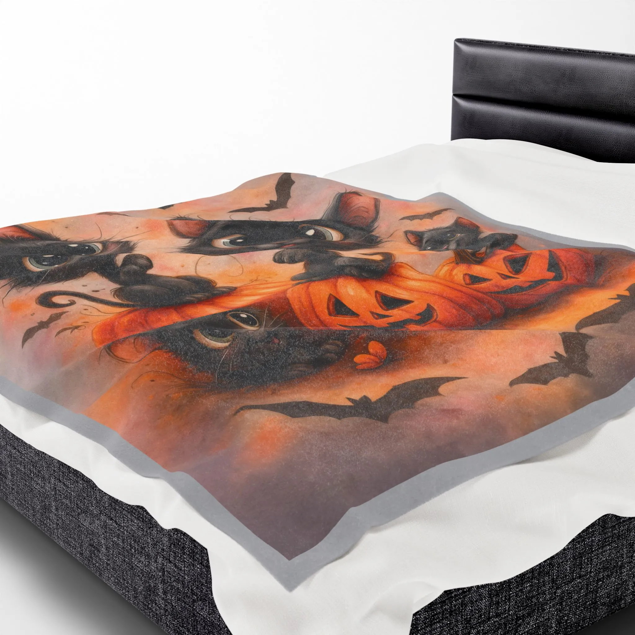 Cute Black Cats and Pumpkins Halloween Velveteen Plush Blanket, Cozy Fall Throw, Soft Cat Lover Gift, Kawaii Halloween Decor - Image 7