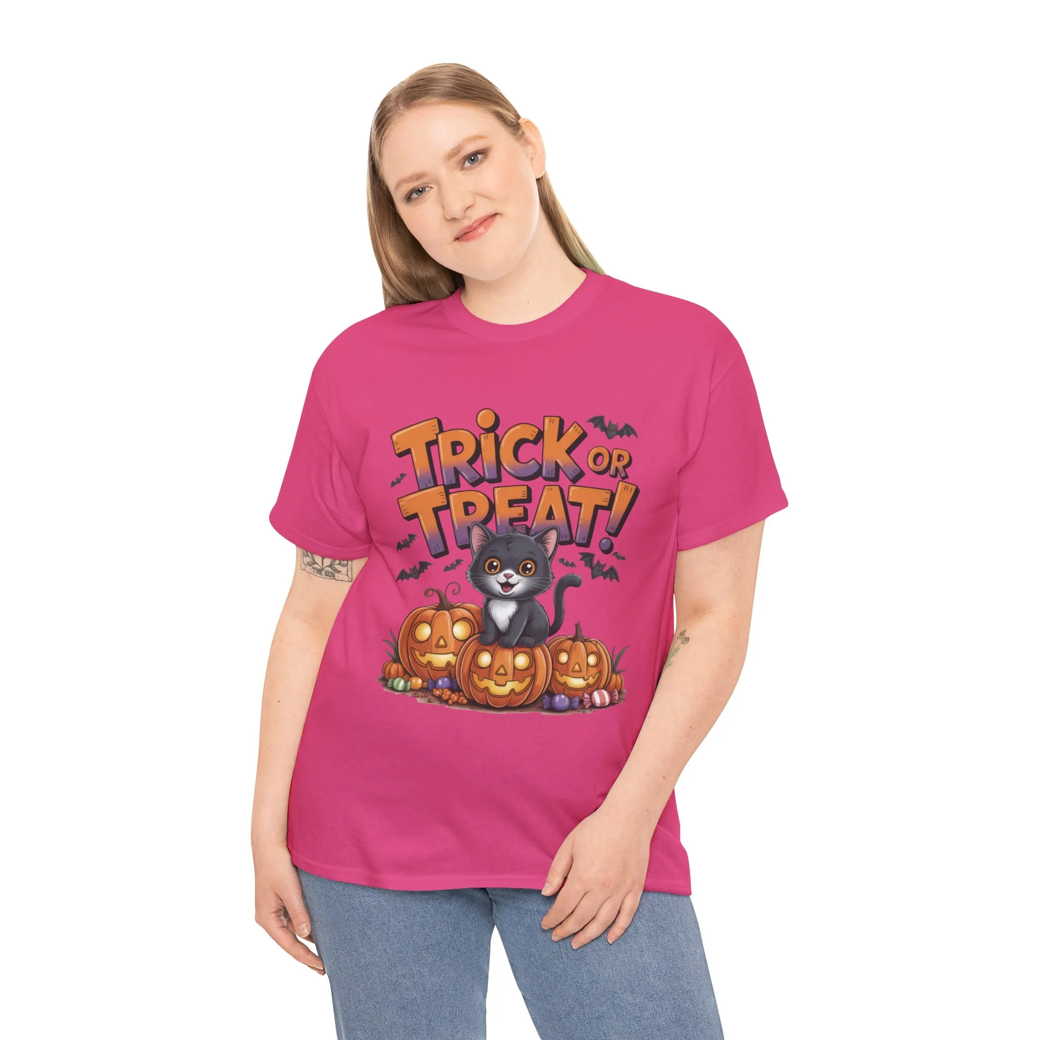 Cute Black Cat Trick or Treat Halloween T-Shirt for Women, Funny Pumpkin Cat Tee, Spooky Fall Shirt, Matching Family Halloween Shirts - Image 27