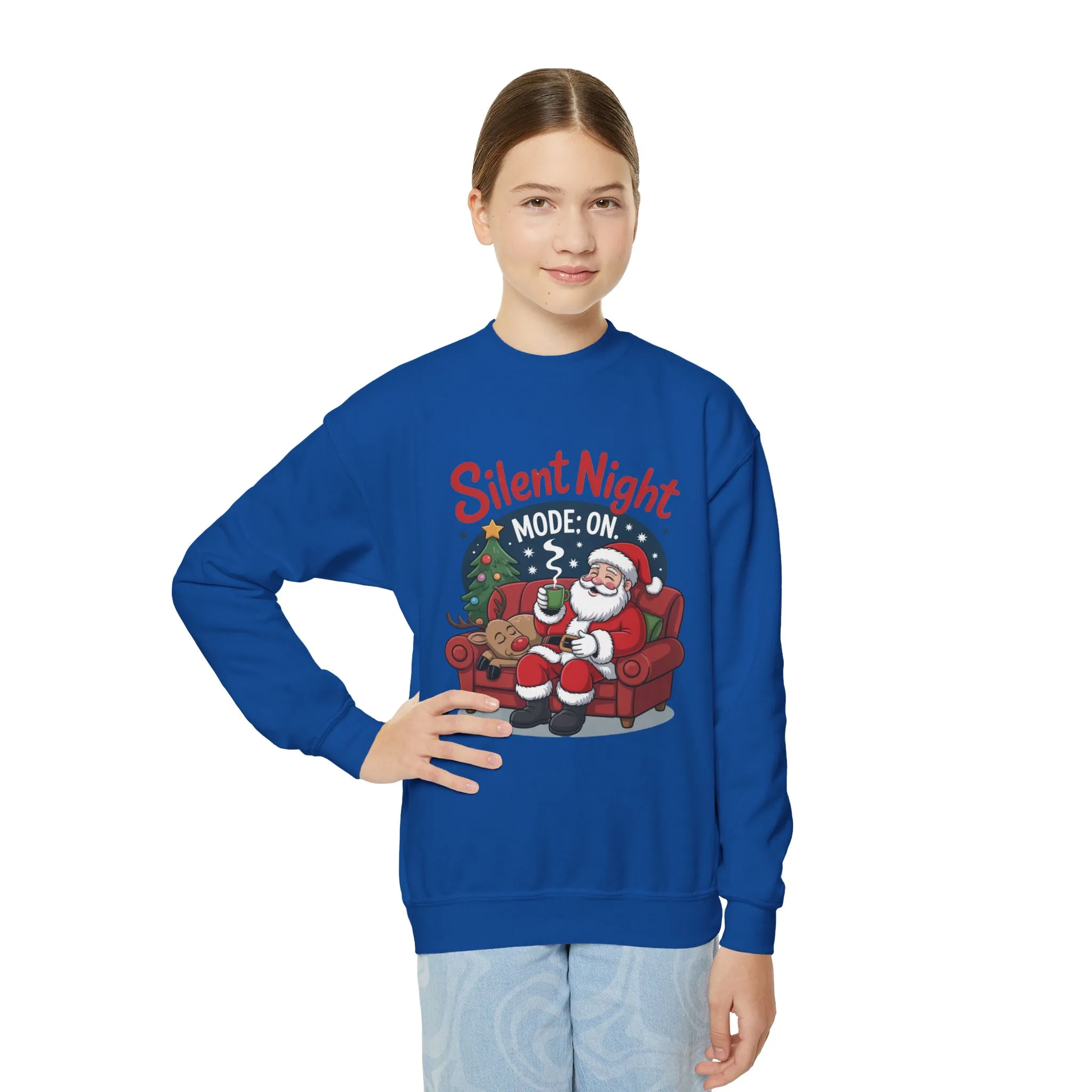 Kids Silent Night Mode On Christmas Sweatshirt, Cute Santa - Reindeer Holiday Jumper, Funny Cozy Christmas Sweater for Youth - Image 21