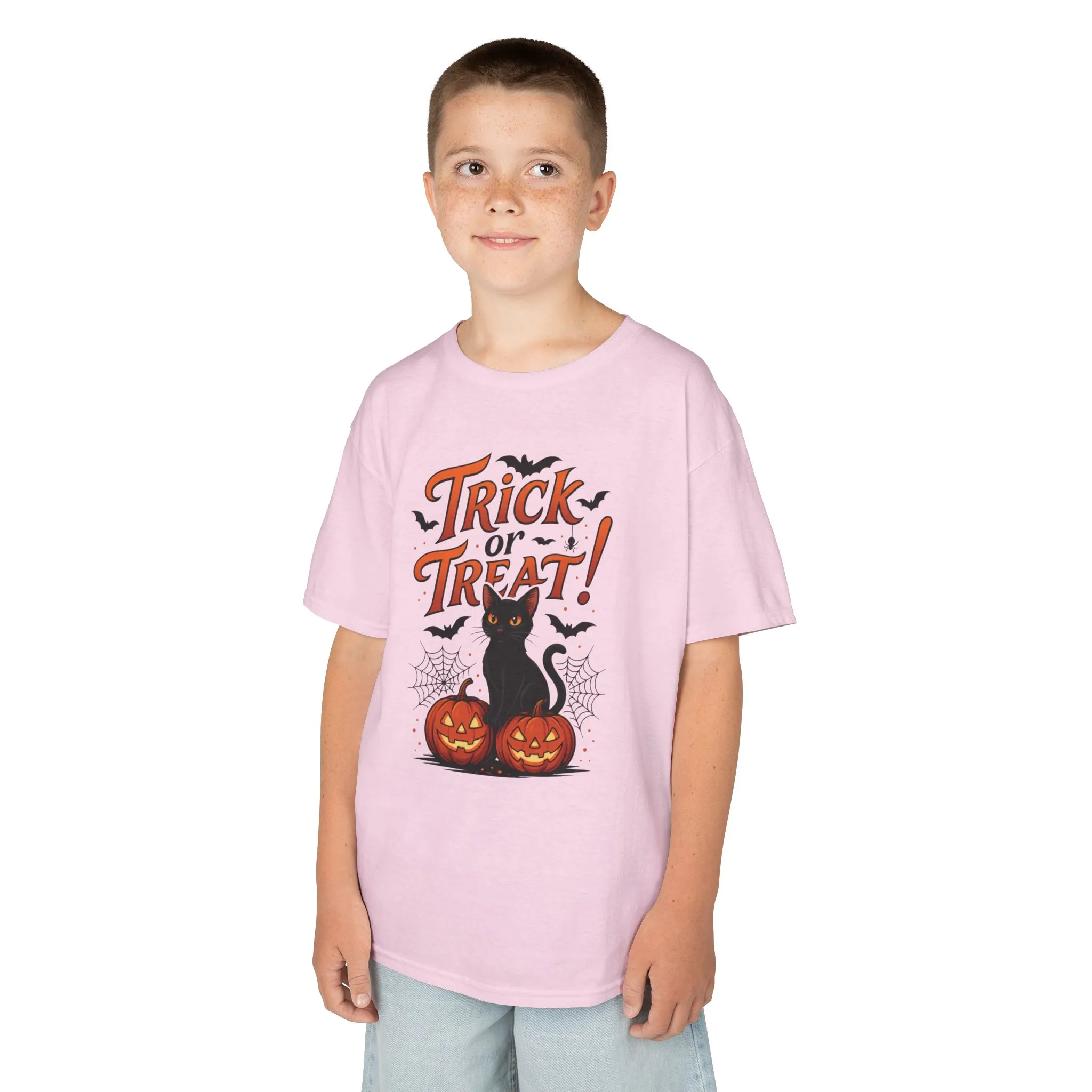 Cute Trick or Treat Black Cat T-Shirt for Girls Boys, Fun Spooky Halloween Tee, Pumpkin Cat Shirt for Kids, Fall Party Outfit - Image 24