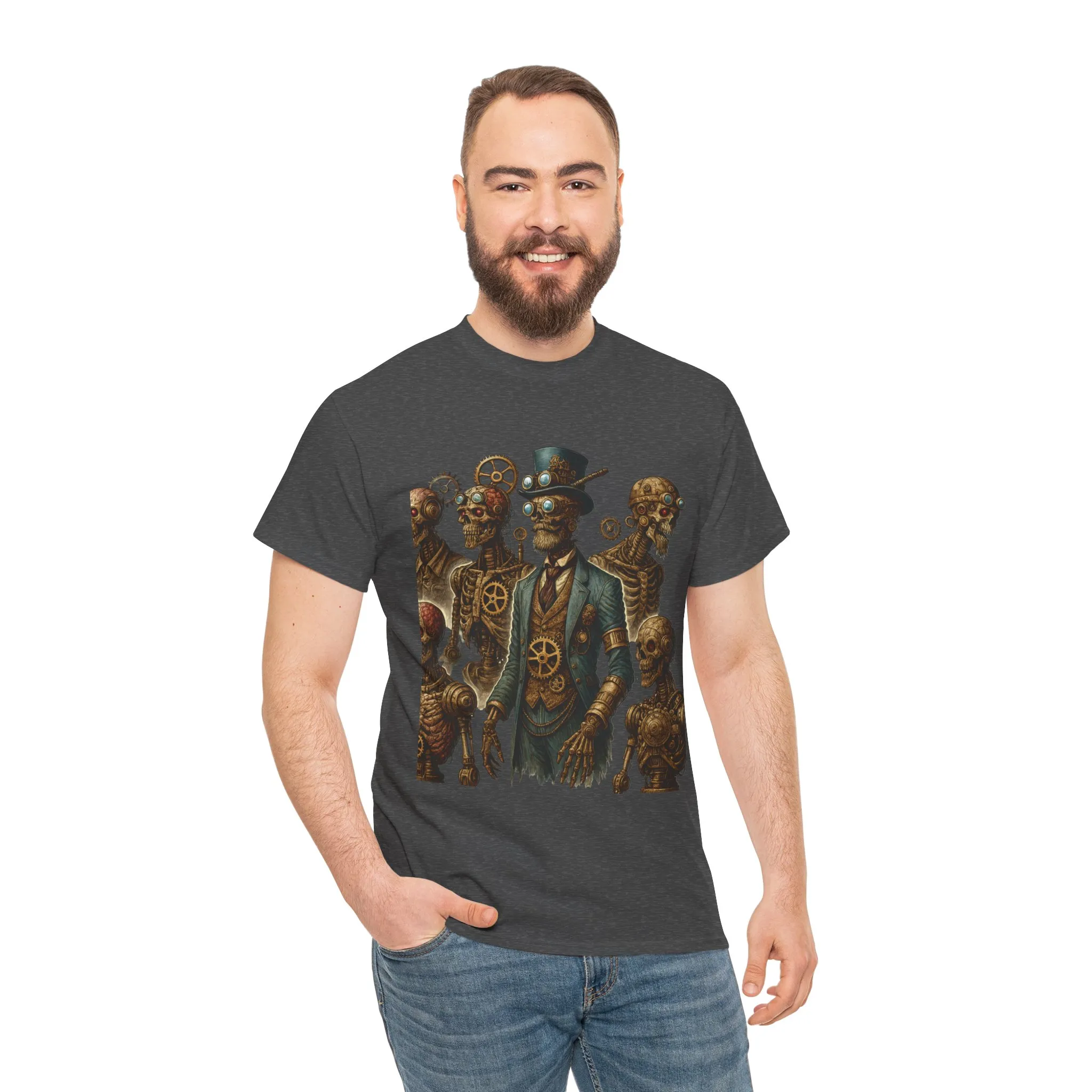 Steampunk Skeleton Gentleman T-Shirt, Vintage Mechanical Robot Skull Design, Gothic Industrial Cyberpunk Tee for Men - Image 23