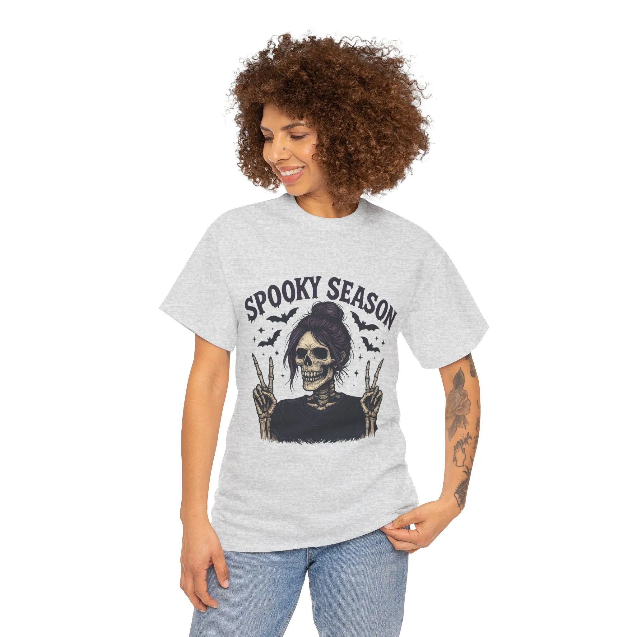 Spooky Season Women's T-Shirt, Funny Skeleton Girl Halloween Graphic Tee, Gothic Fall Shirt - Image 5