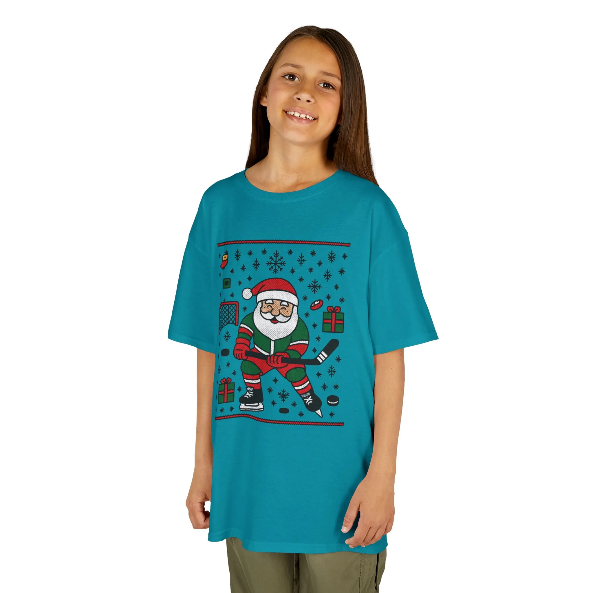 Hockey Santa Youth Christmas T-Shirt, Funny Holiday Sports Tee for Boys - Image 3