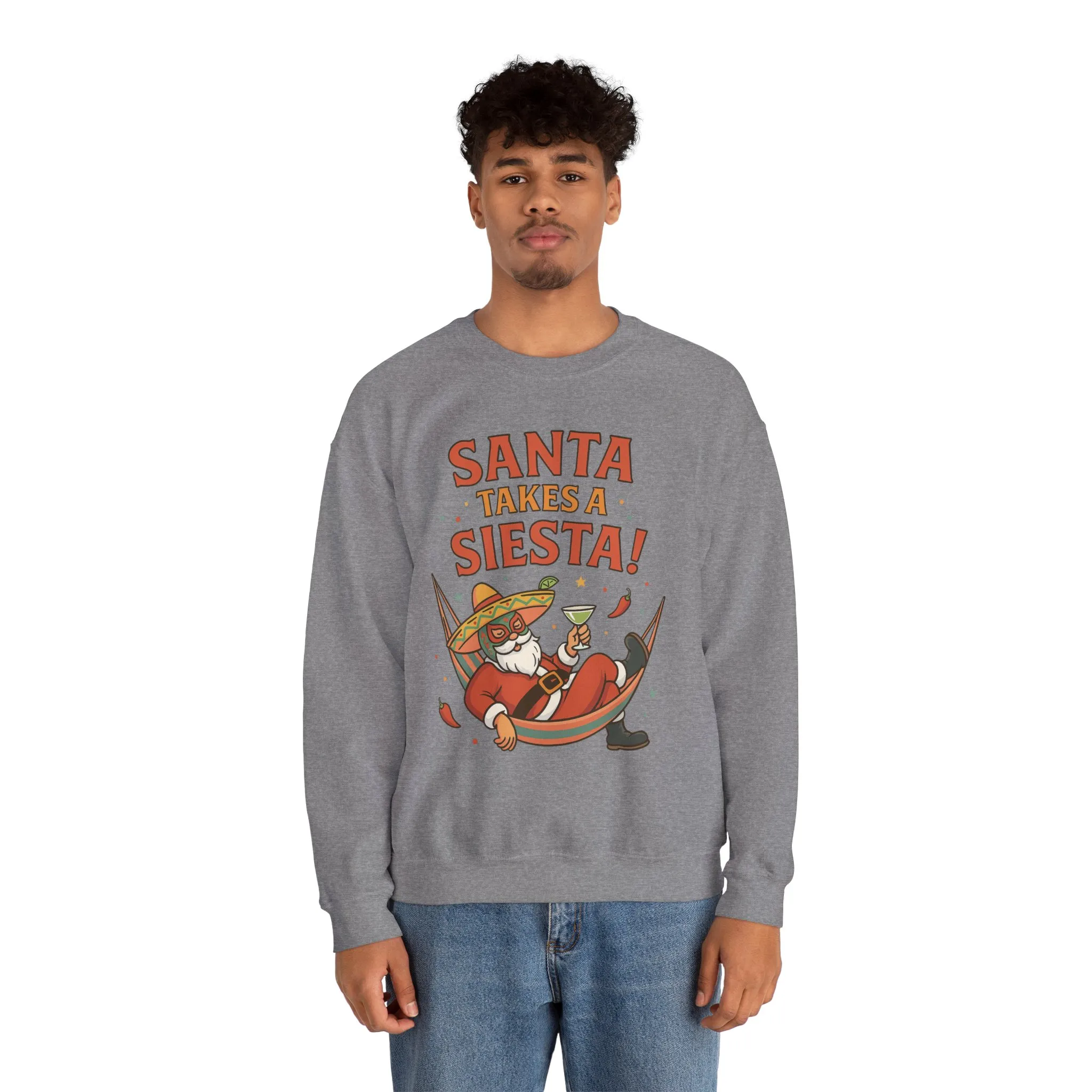 Santa Takes a Siesta Funny Christmas Sweatshirt for Men, Mexican Holiday Jumper - Image 12