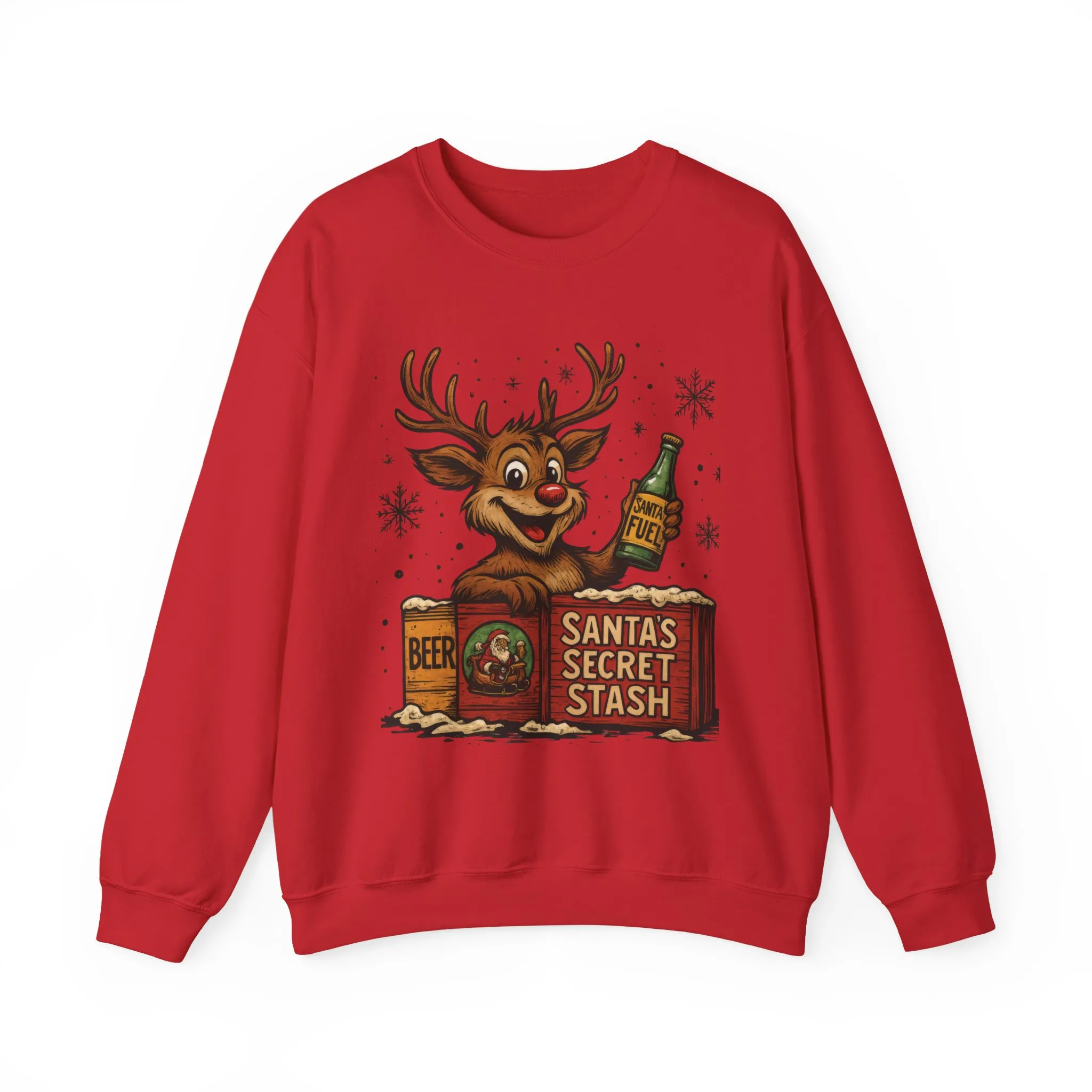 Mens Funny Christmas Sweatshirt, Santa's Secret Stash Reindeer Pullover, Men's Heavy Blend™ Crewneck Sweatshirt - Image 25