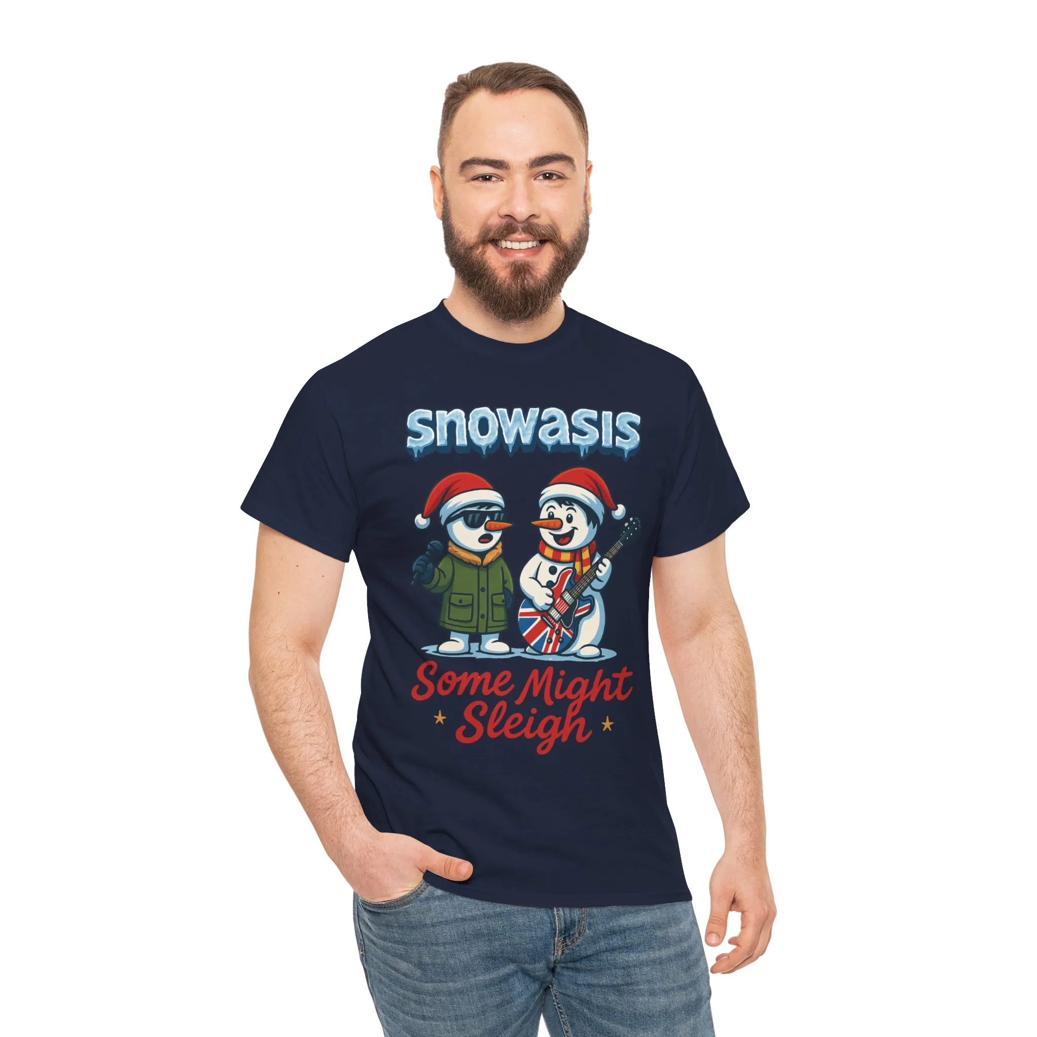Funny Snowman Band Men's Christmas T-Shirt, Snowasis Some Might Sleigh Tee - Image 26