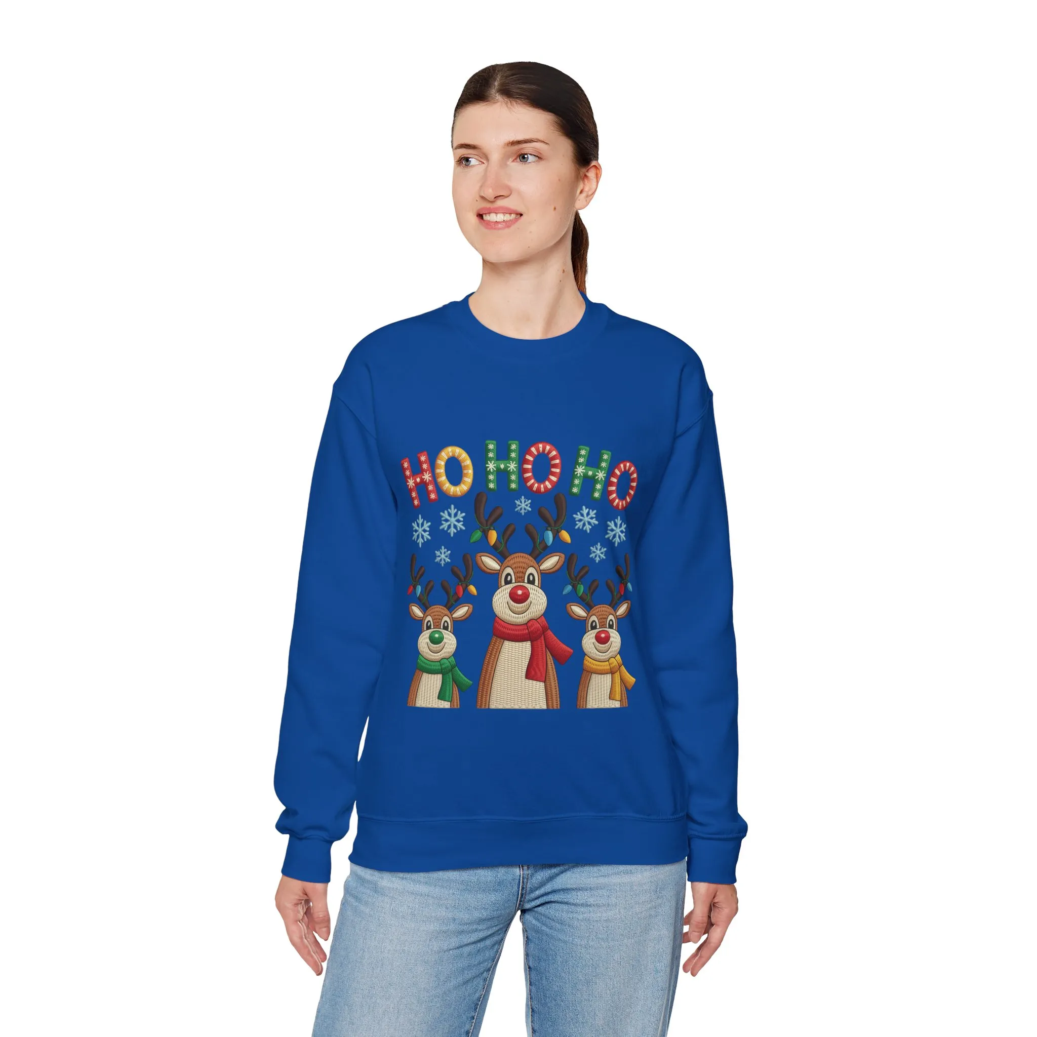 Ho Ho Ho Reindeer Christmas Sweatshirt, Cute Holiday Pullover for Women - Image 12