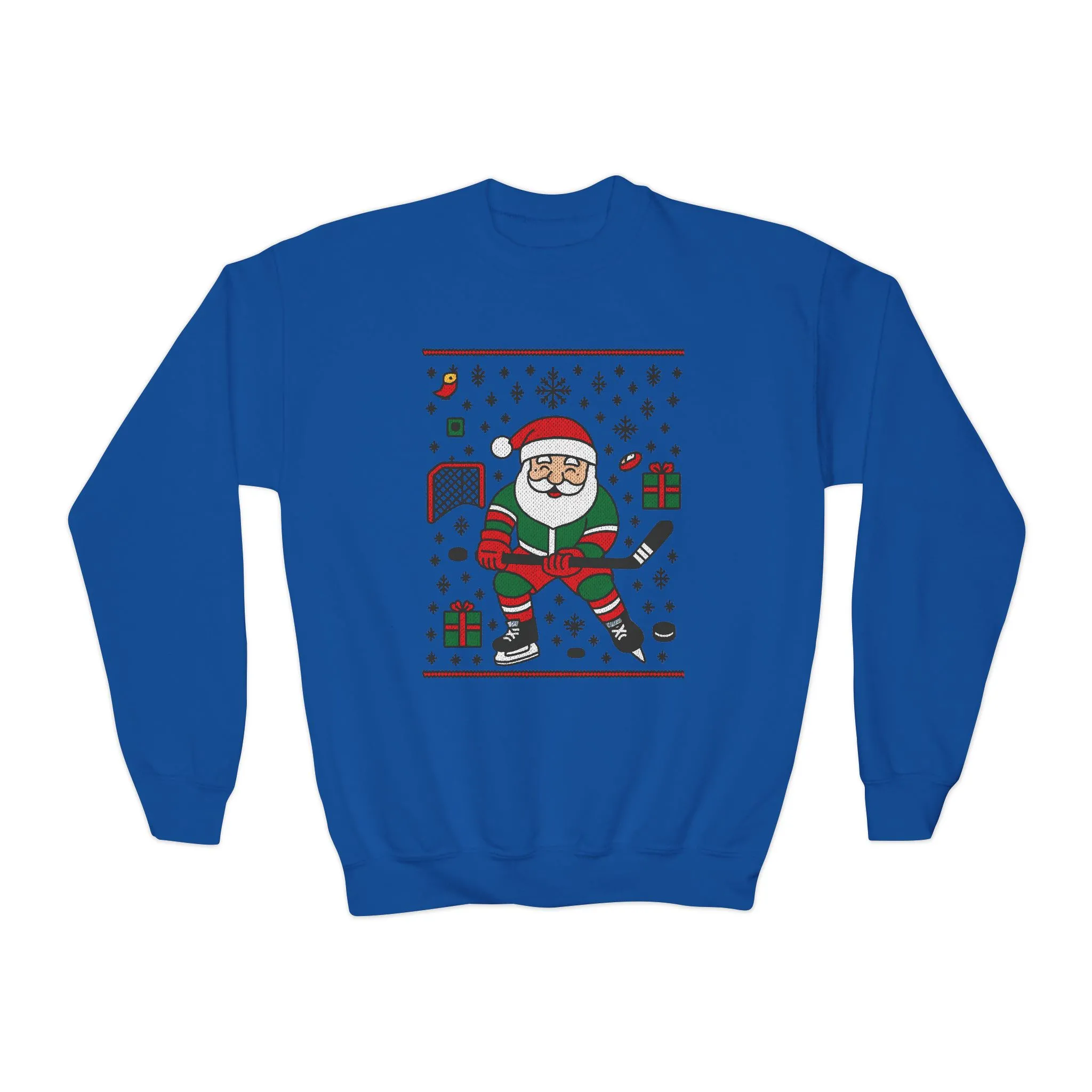 Hockey Santa Youth Christmas Sweatshirt, Funny Sports Holiday Jumper for Boys - Image 7
