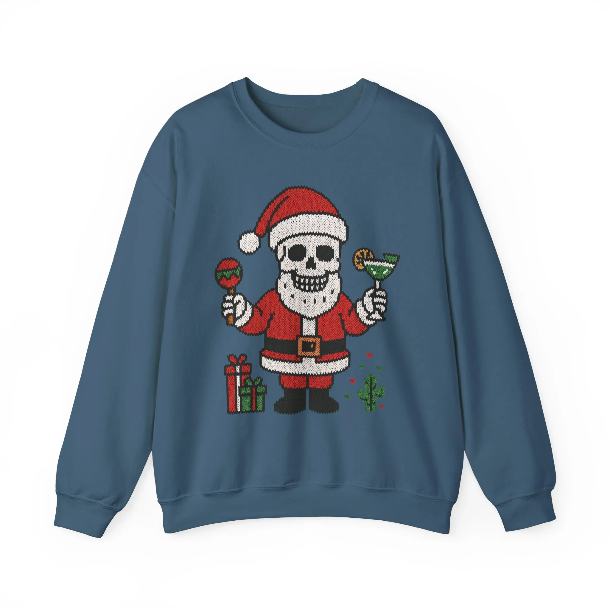 Funny Santa Skull Christmas Men's Sweatshirt, Holiday Margarita Pullover - Image 16